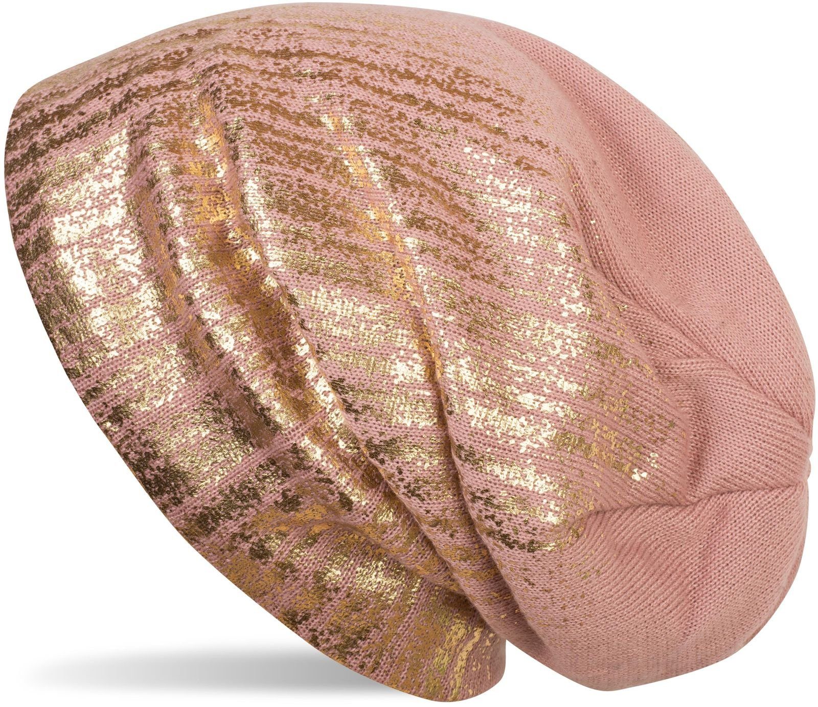 Gold Print mit (1-St) Altrose Strickmütze styleBREAKER / Metallic Beanie Feinstrick