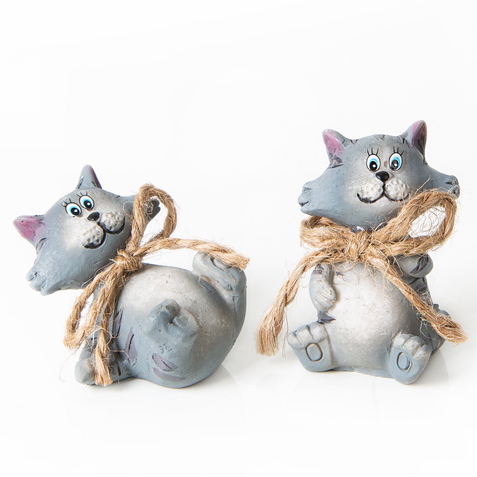 Logbuch-Verlag Dekofigur 2 Katzen Figuren Geschenk für Katzenbesitzer 4 cm (Set, 2 St), jeweils mit Schleife aus Schnur | Dekofiguren