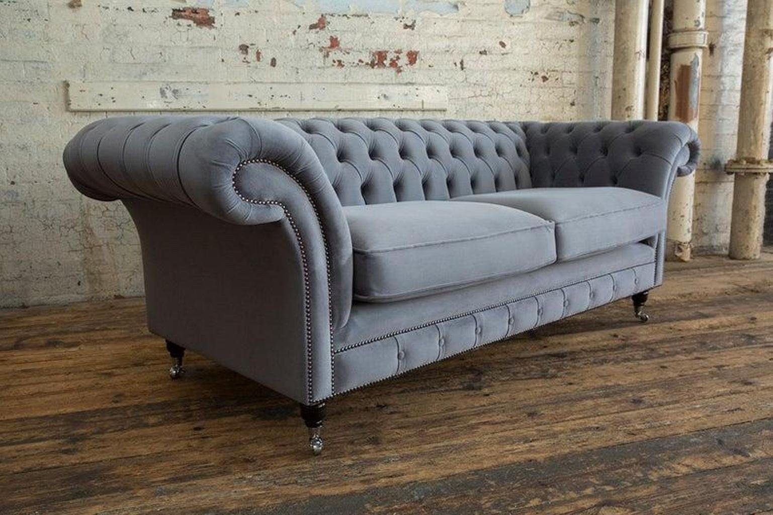 Design Edles Stoff Chesterfield-Sofa, Couch Designer Sofa JVmoebel Chesterfield Möbel Textil