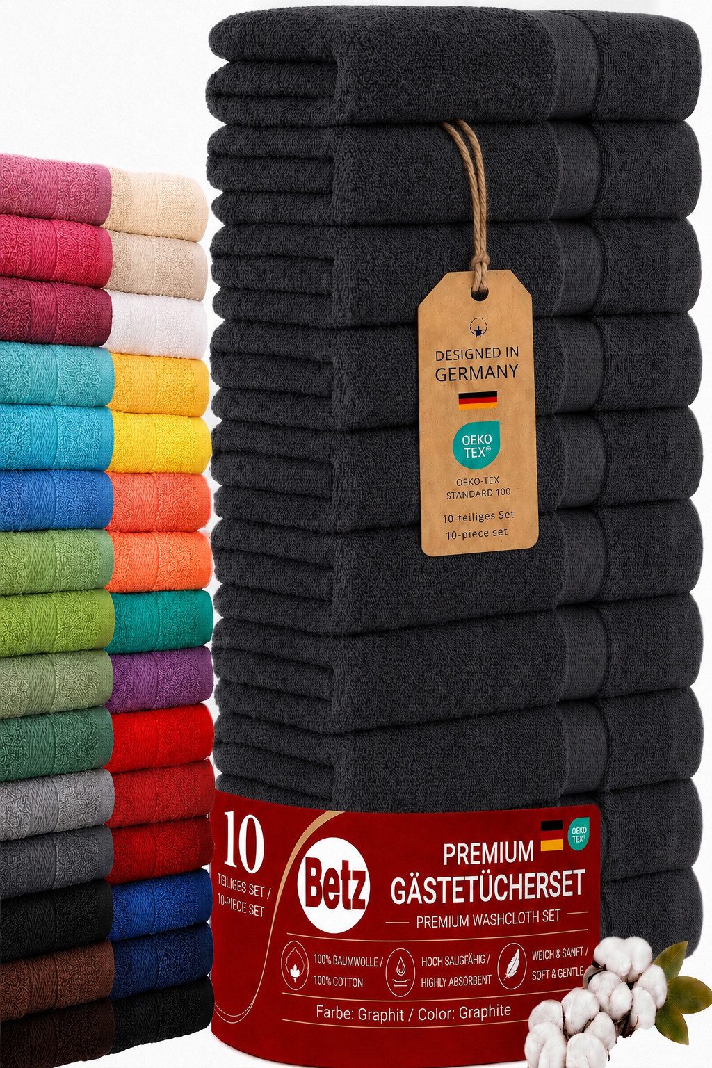 Betz Gästehandtücher 10 tlg. Gästehandtücher-Set PREMIUM 100 % Baumwolle 30x50cm, 100% Baumwolle (10-St)