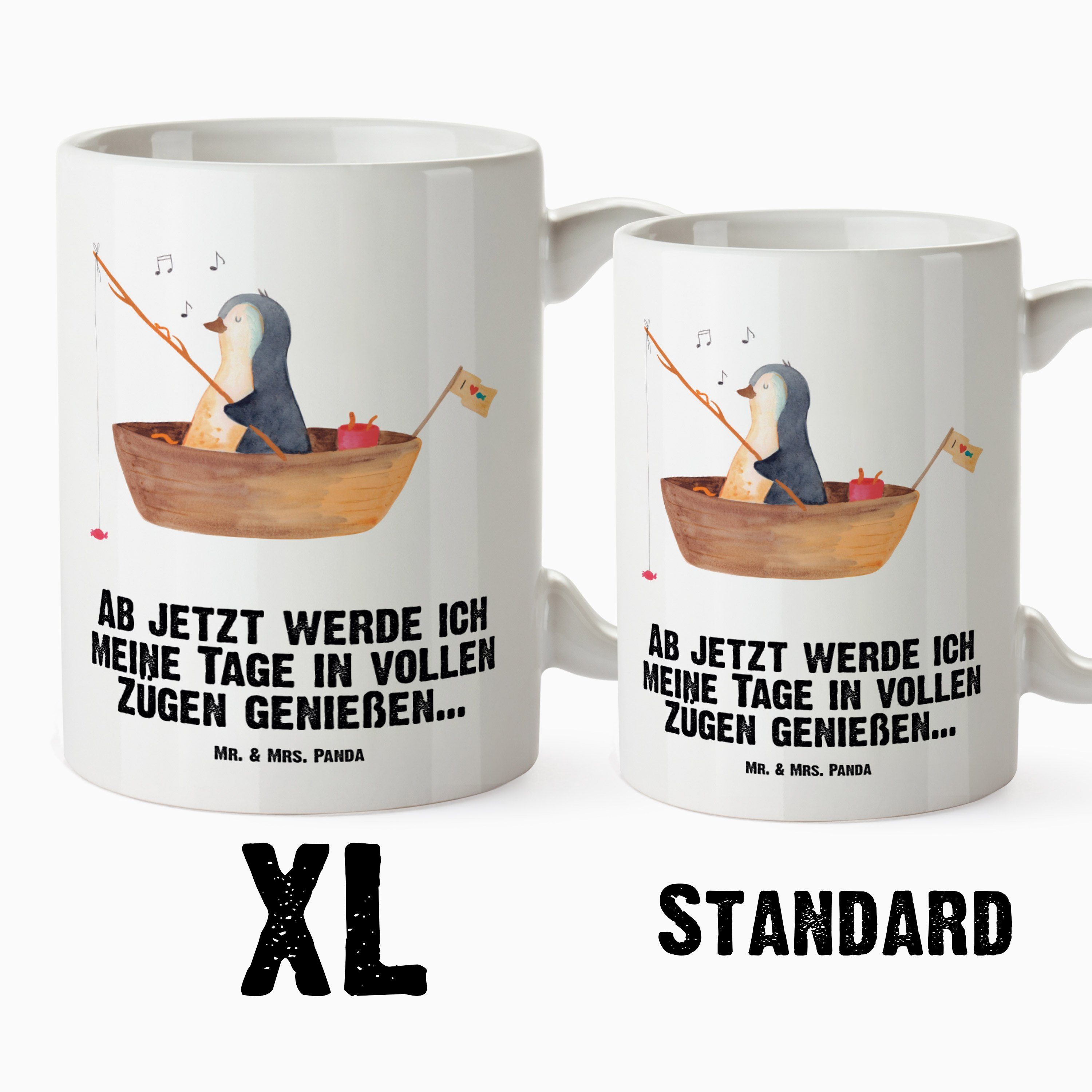 - Pinguin Tasse Mr. Panda Geschenk, XL Lebenslust, - Tasse Angeln, & Keramik Becher, Weiß XL G, Mrs. Angelboot