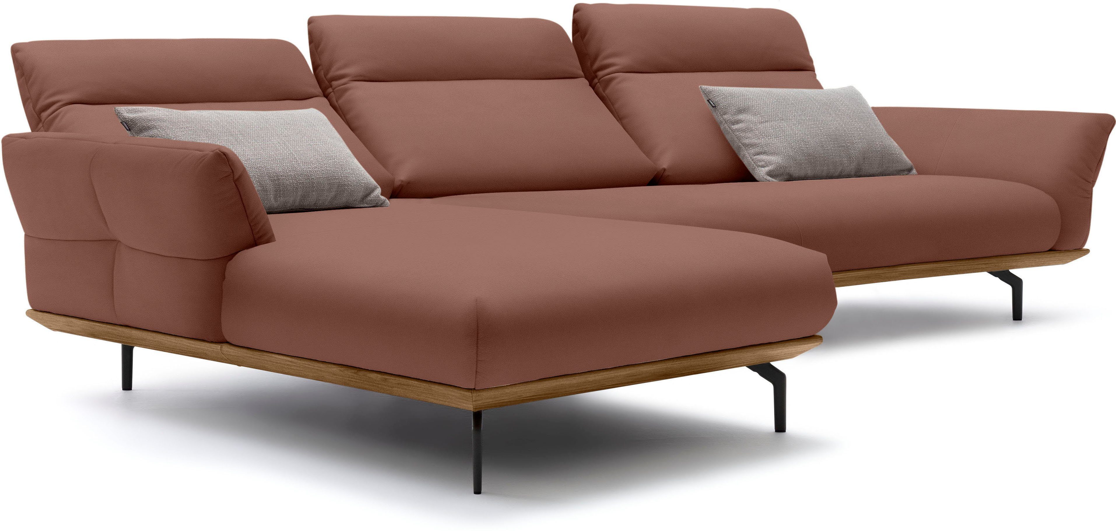 hülsta sofa Ecksofa hs.460, 338 Winkelfüße Sockel Nussbaum, Breite Umbragrau, cm in in