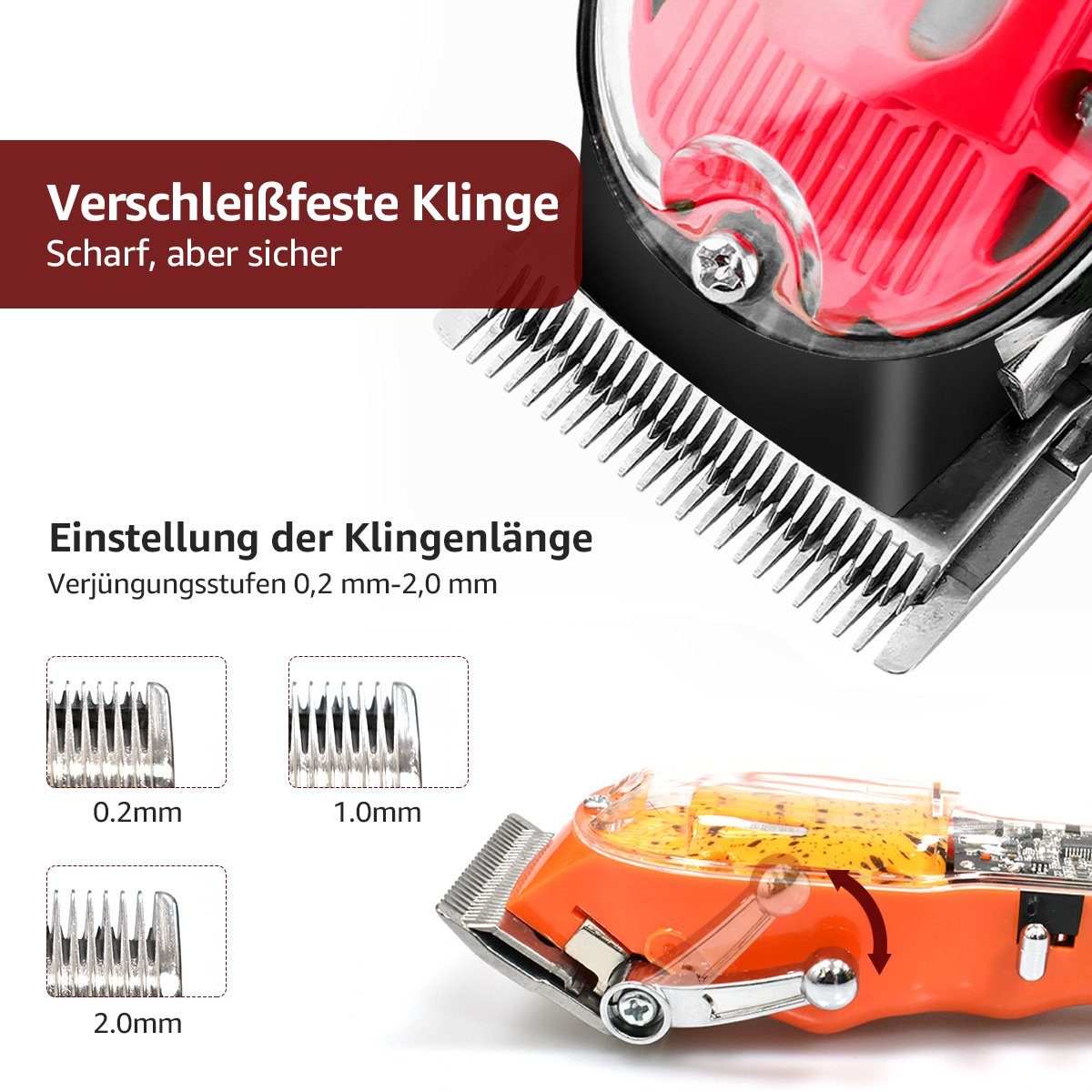 7Magic Haarschneider Professionelle IP65 Trimmer JM200A Wasserdicht, Transparente Herren Schal Kamm Bartschneider mit 8 Multifunktionale und haarschneidemaschinen, Schwarz