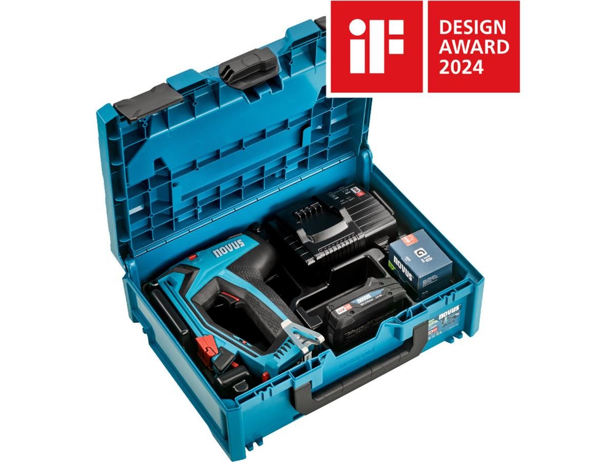 NOVUS Akku-Tacker J-551 Metabox Set, (Set), inkl. 1x CAS 18V Akku und Ladegerät, 5.000 Stück Klammern