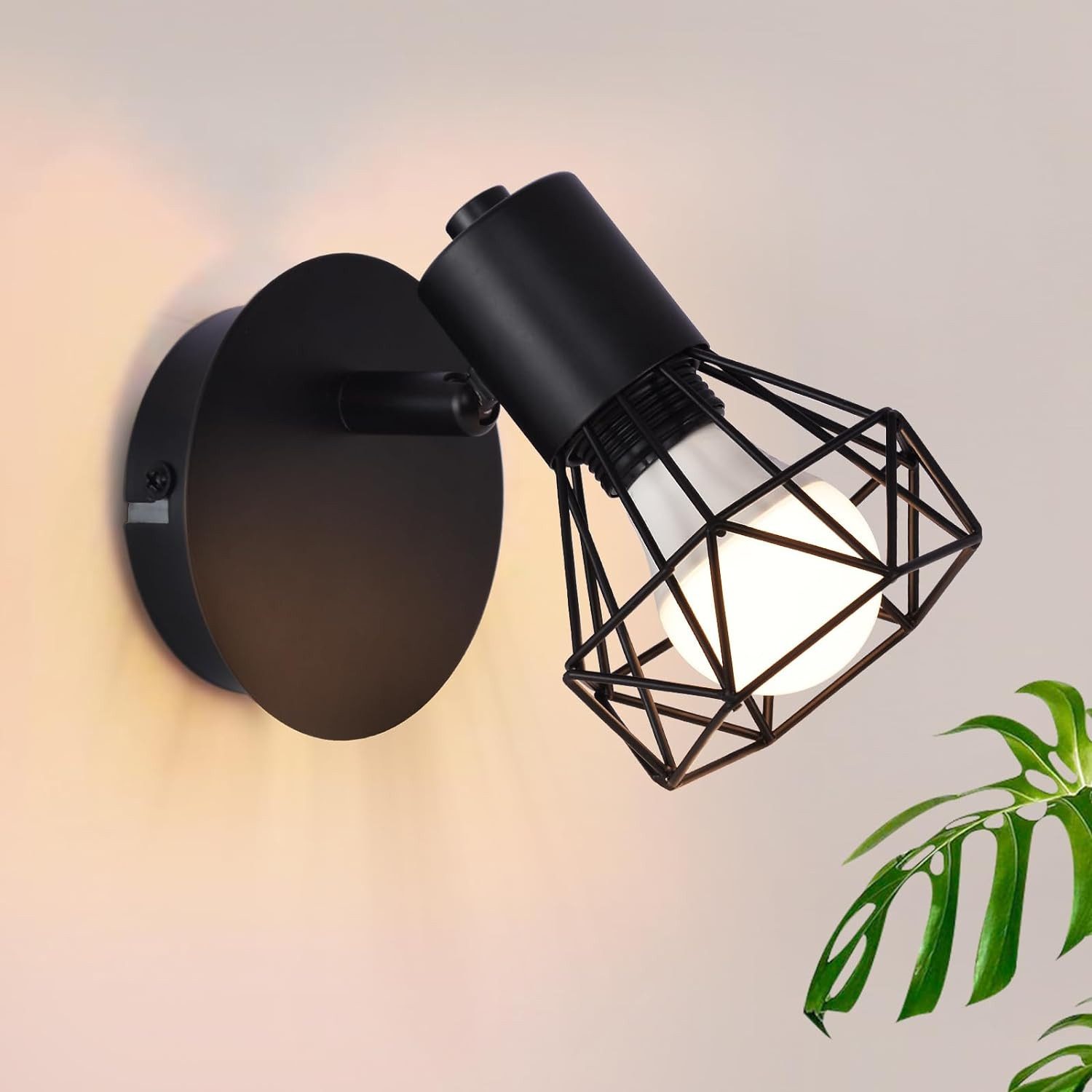ZMH Wandleuchte Retro Wandstrahler Vintage Wandspot - E14 Verstellbare 350° Flur, OHNE Leuchtmittel, LED fest integriert, 1 Flammig Küchenlampe für Flur Schlafzimmer, Weiß/Schwarz
