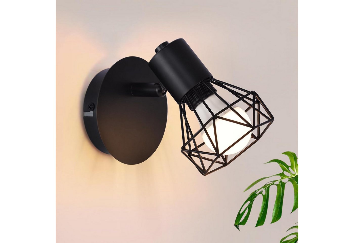 ZMH Wandleuchte Retro Wandstrahler Vintage Wandspot - E14 Verstellbare 350° Flur, OHNE Leuchtmittel, 1 Flammig Küchenlampe für Flur Schlafzimmer, Weiß/Schwarz