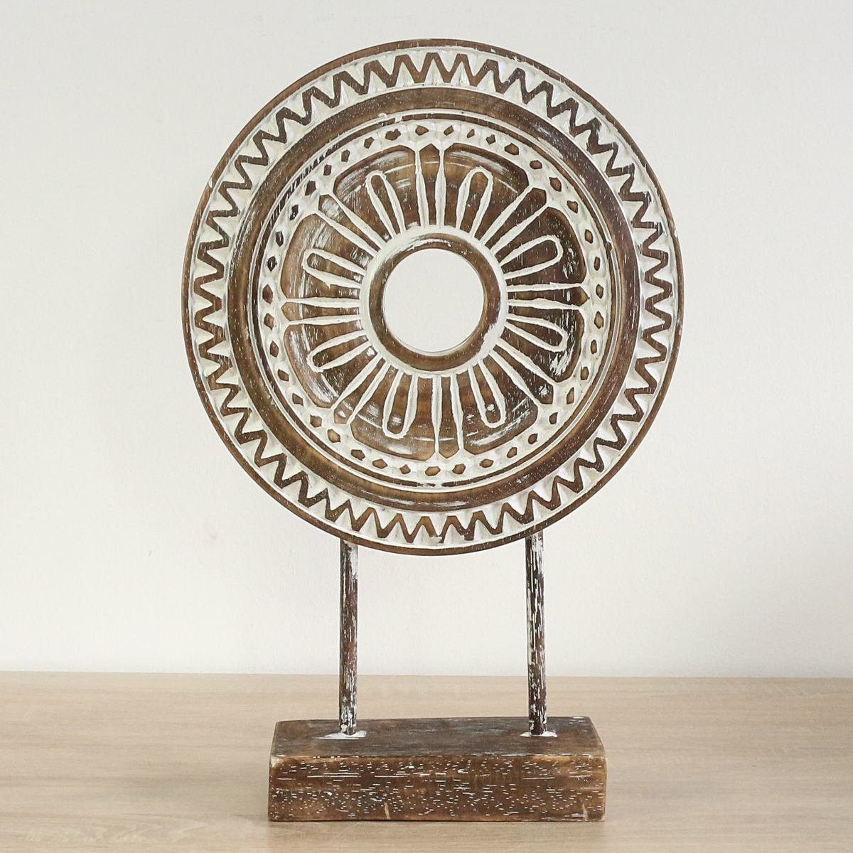 Oriental Galerie Dekofigur Braunes Mandala Symbol Skulptur auf Sockel mittel braun 37 cm (1 St), traditionelle Herstellung in Handarbeit im Ursprungsland