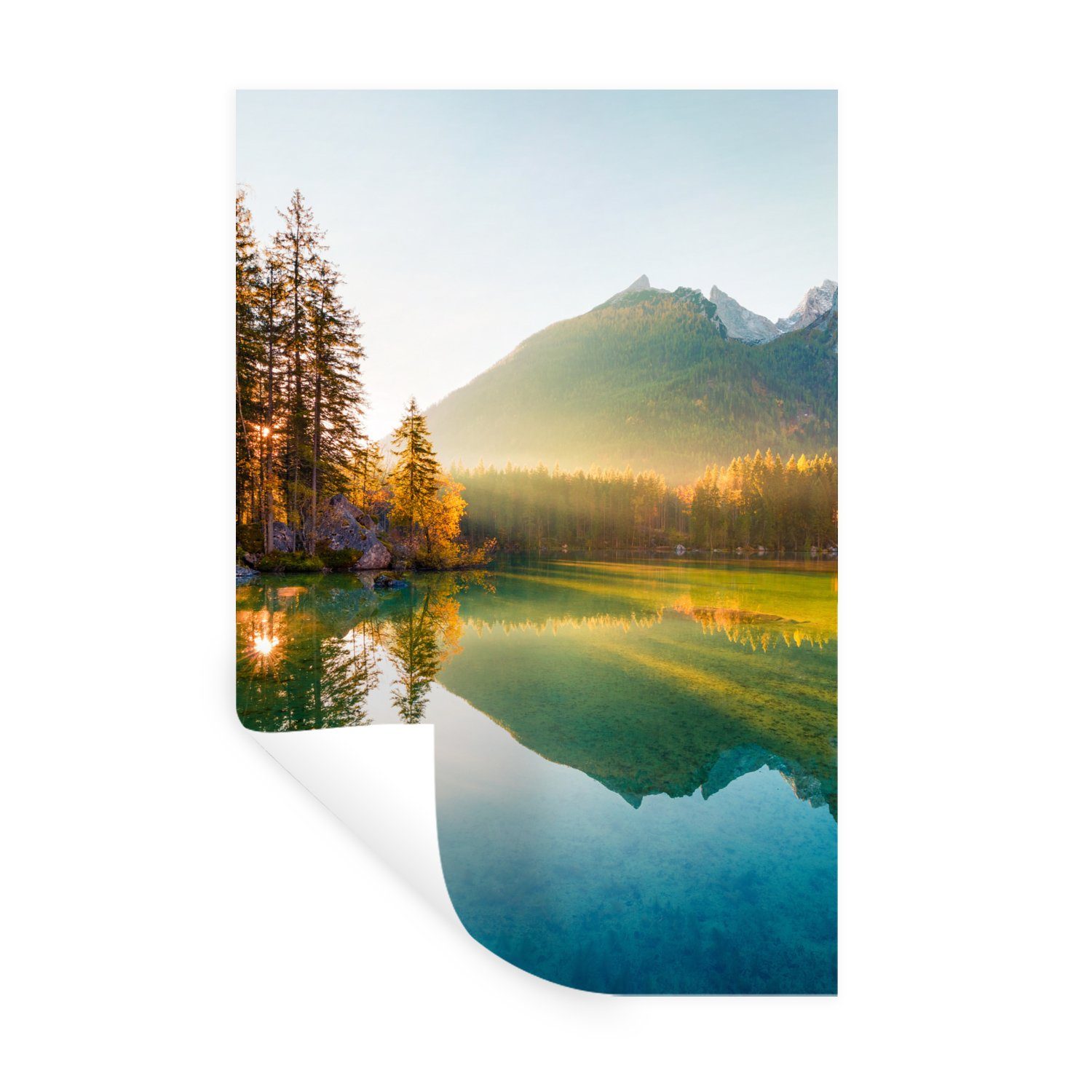 MuchoWow Wandsticker See - Wald - Berge - Natur - Sonne - Landschaft (1 St), Wandaufkleber, Selbstklebend, Wohnzimmer, 20x30 cm