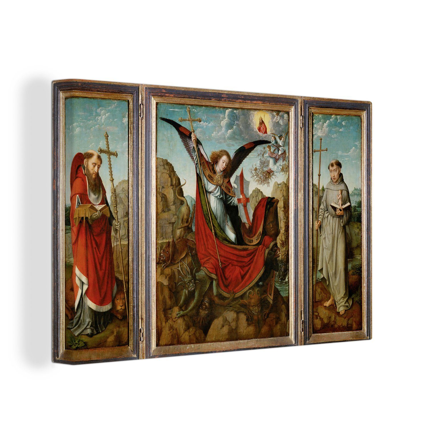 OneMillionCanvasses® Leinwandbild Altarbild des Heiligen Michael - Gemälde von Gerard David, (1 St), Wandbild Leinwandbilder, Aufhängefertig, Wanddeko, 30x20 cm