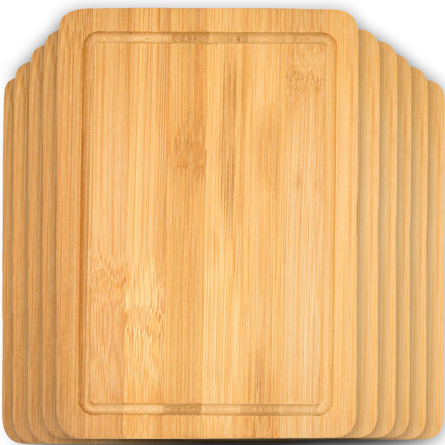 DuneDesign Schneidebrett 10er Set Frühstücksbrett Bambus 22x15 - Holz Küchenbrett mit Saftrille, Bambus, (10-St), Brotzeitbrett Antibakteriell - Schneidebrett H – Bild 2 von 5