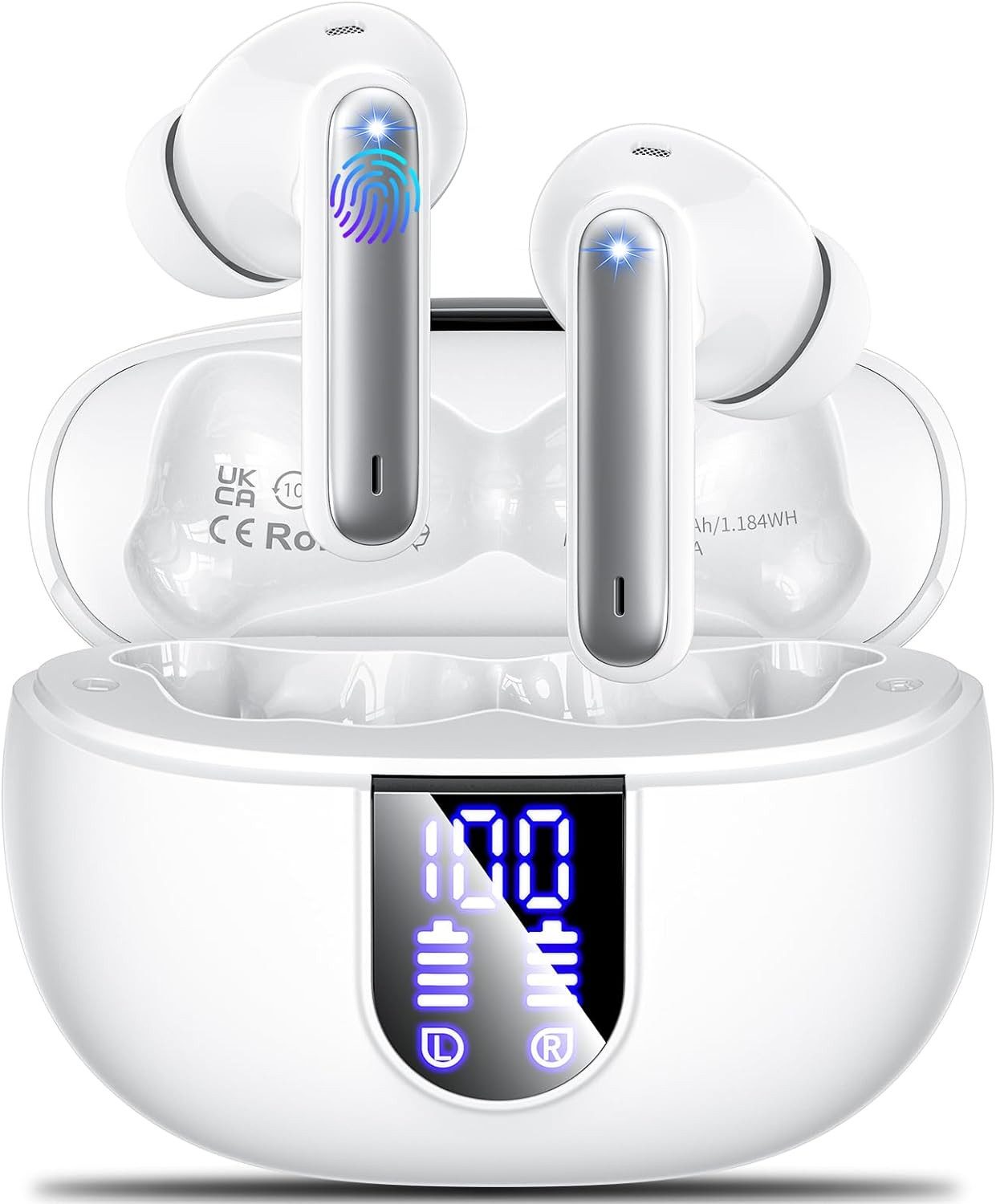 Monyhigh Kabellos Bluetooth 5.3 In Ear mit 4 HD Mikrofon,ENCCallNoiseCancelling In-Ear-Kopfhörer (Klare Anrufe und einfache Bedienung für bequeme Kommunikation unterwegs., 2H Spielzeit, LED-Anzeige,HiFi Stereo IP7 Wasserdicht Ohrhörer 2024)