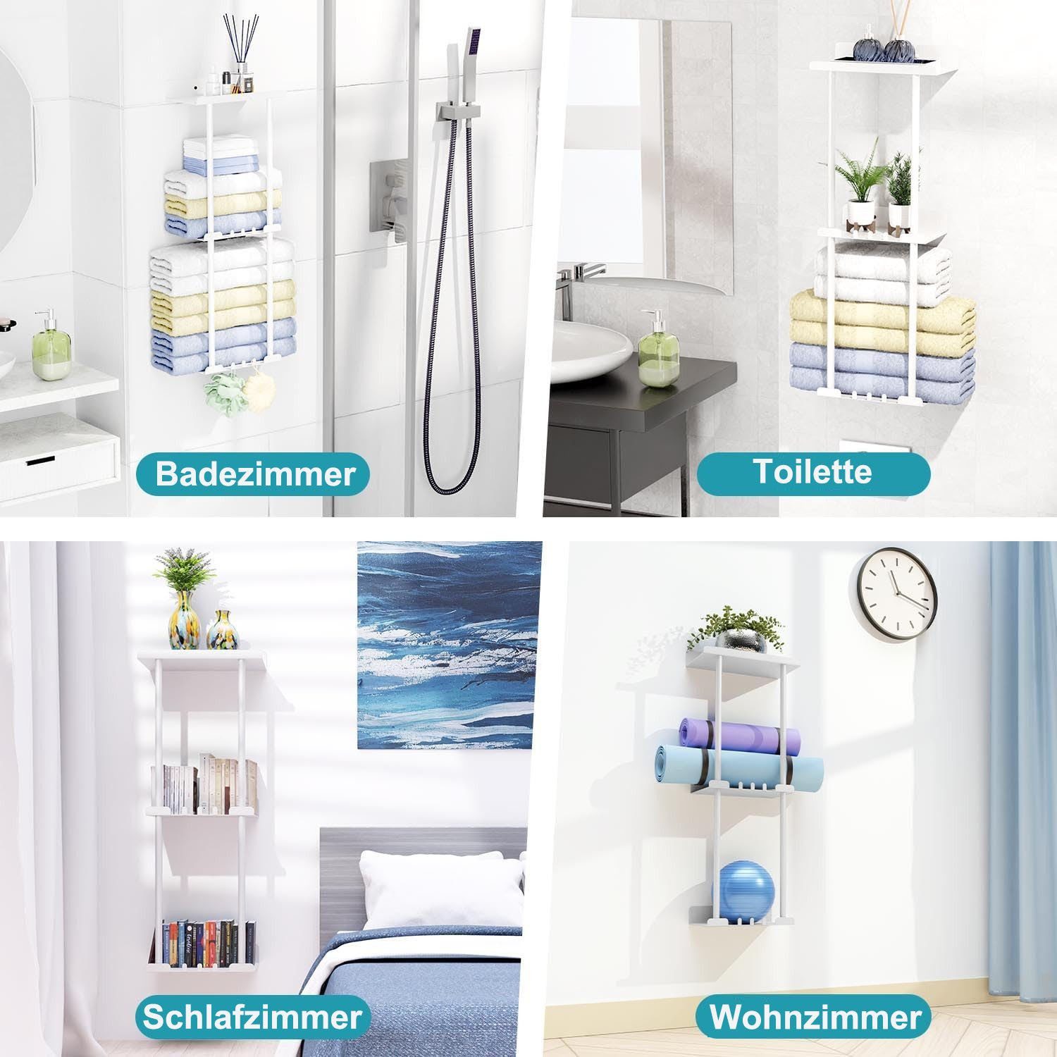 Refined Living Handtuchhalter Wand Handtuchhalter, Bad Handtuchregal, Ohne Bohren, mit Leitplanke, Bath Towel Holder, mit 6 Handtuchhaken, für Badezimmer Küche – Bild 5 von 5