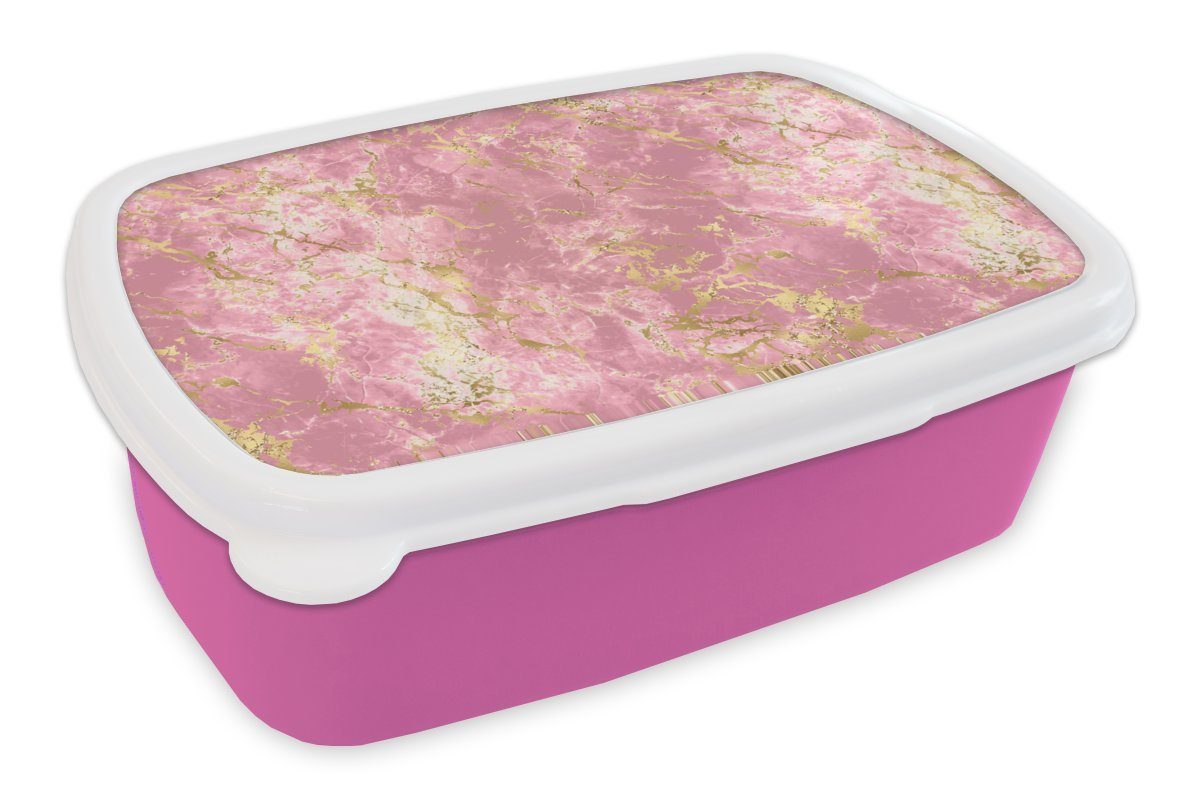 (2-tlg), Mädchen, Lunchbox Kunststoff, Brotdose Snackbox, Kunststoff MuchoWow - - rosa für Erwachsene, Design, Gold - Luxus Brotbox Kinder, Marmor