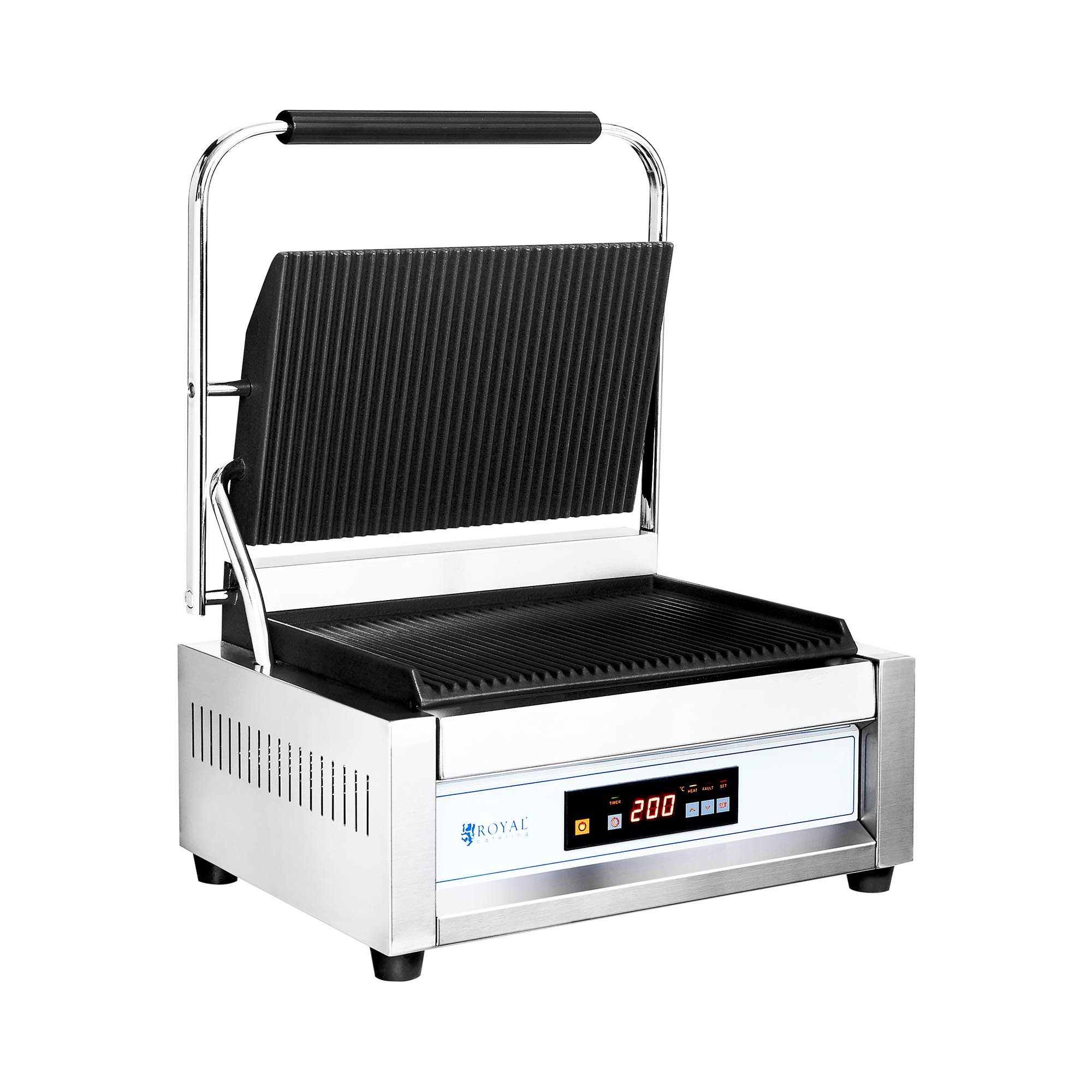 Royal Catering Kontaktgrill obere Grillplatte 33 x 21, untere Platte 34 x 23 cm geriffelt 2.200 W, 2200 W