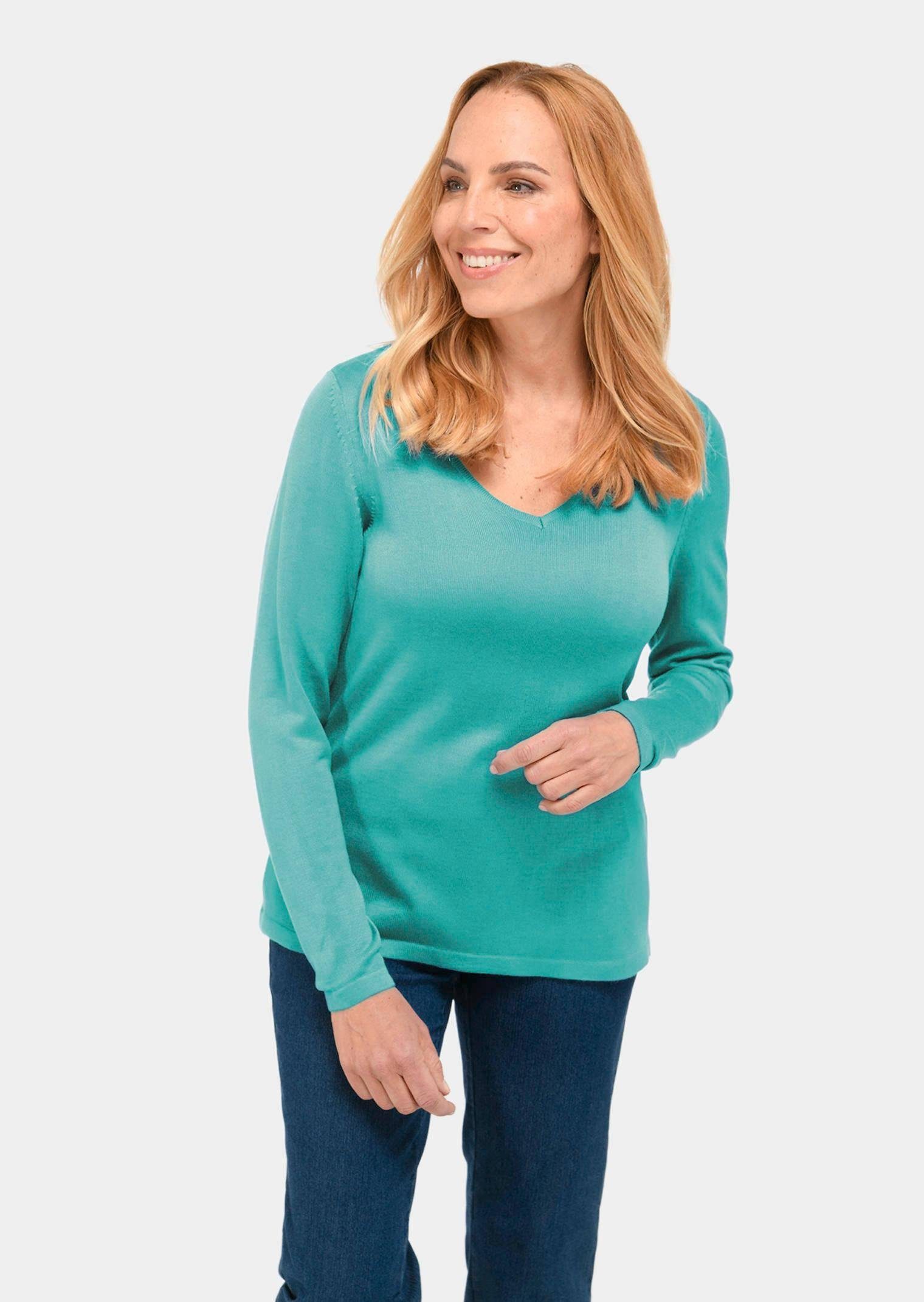 GOLDNER Strickpullover Unkomplizierter Pullover mit V-Ausschnitt