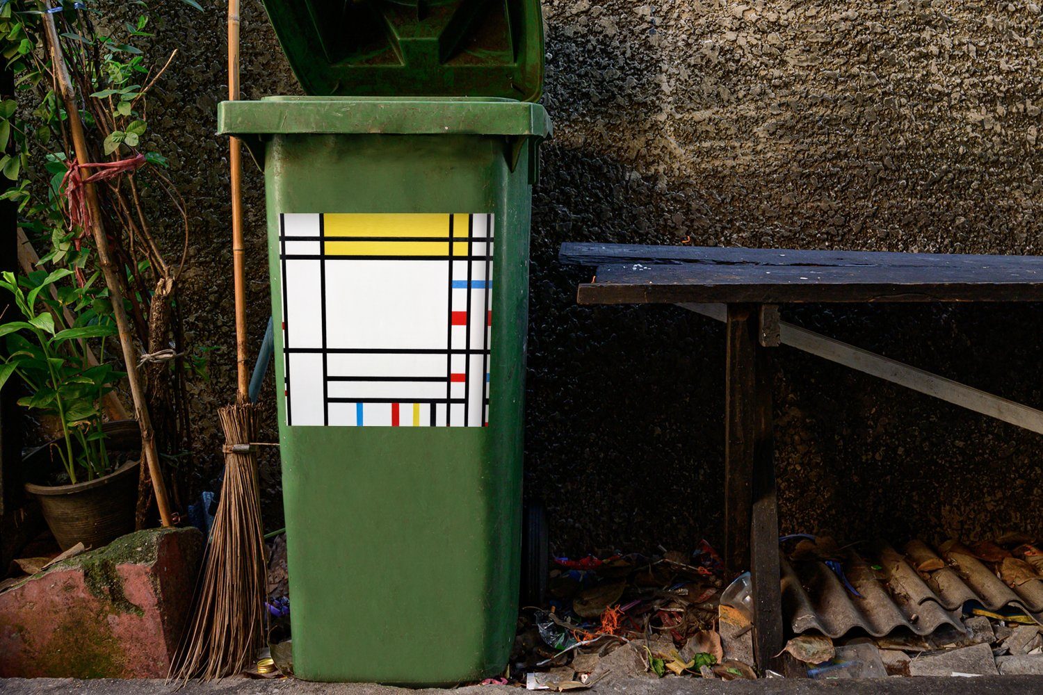 Piet Mondrian Sticker, Place De Mülleimer-aufkleber, Mülltonne, St), MuchoWow Container, - Abfalbehälter (1 La Concorde Wandsticker