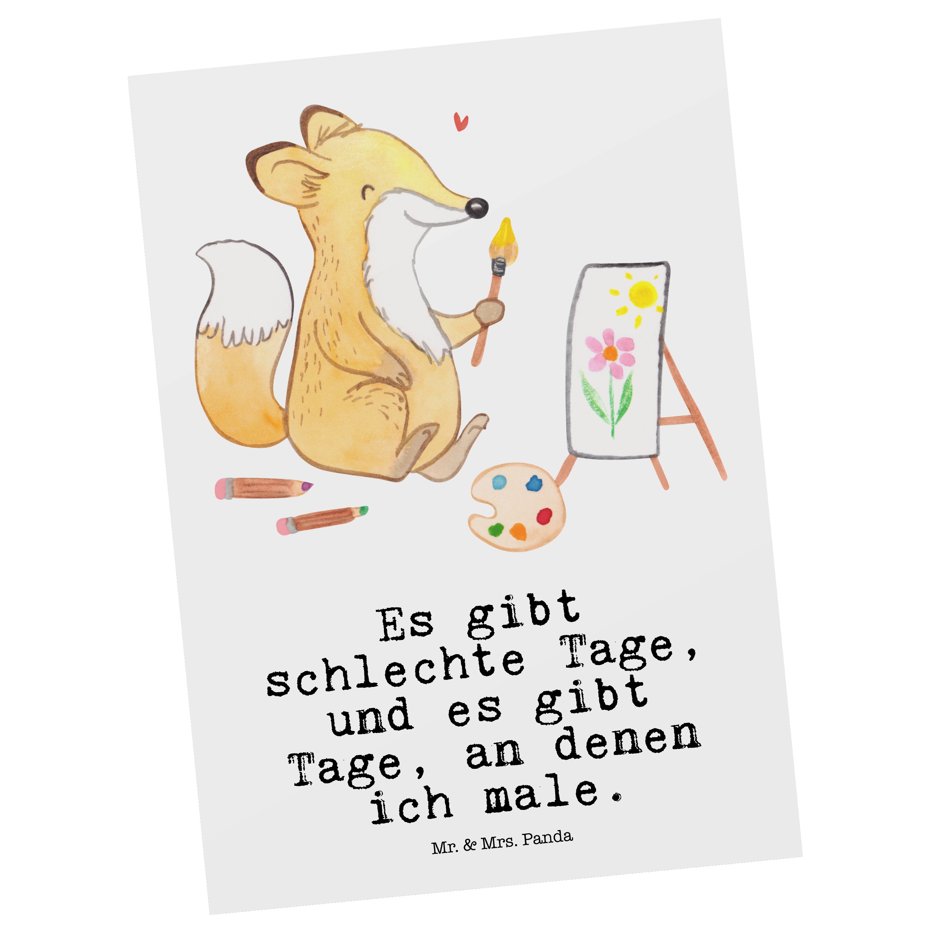 Mr. & Mrs. Panda Postkarte Fuchs Malen Tage - Weiß - Geschenk, Geburtstagskarte, Künstler, Ausz