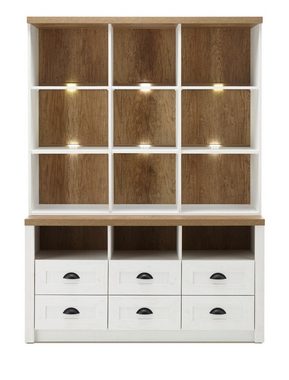 Furn.Design Buffet Seyne (Buffetschrank in Pinie weiß und Eiche hell, 130 x 180 cm) moderner Landhausstil, mit 6 Schubladen