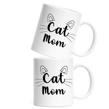 Hey!Print Tasse Cat Mom Tasse Katzen-Mama Geschenk Katzenliebhaber Katzenbesitzer Katzen Kätzchen Kaffeetasse, Keramik