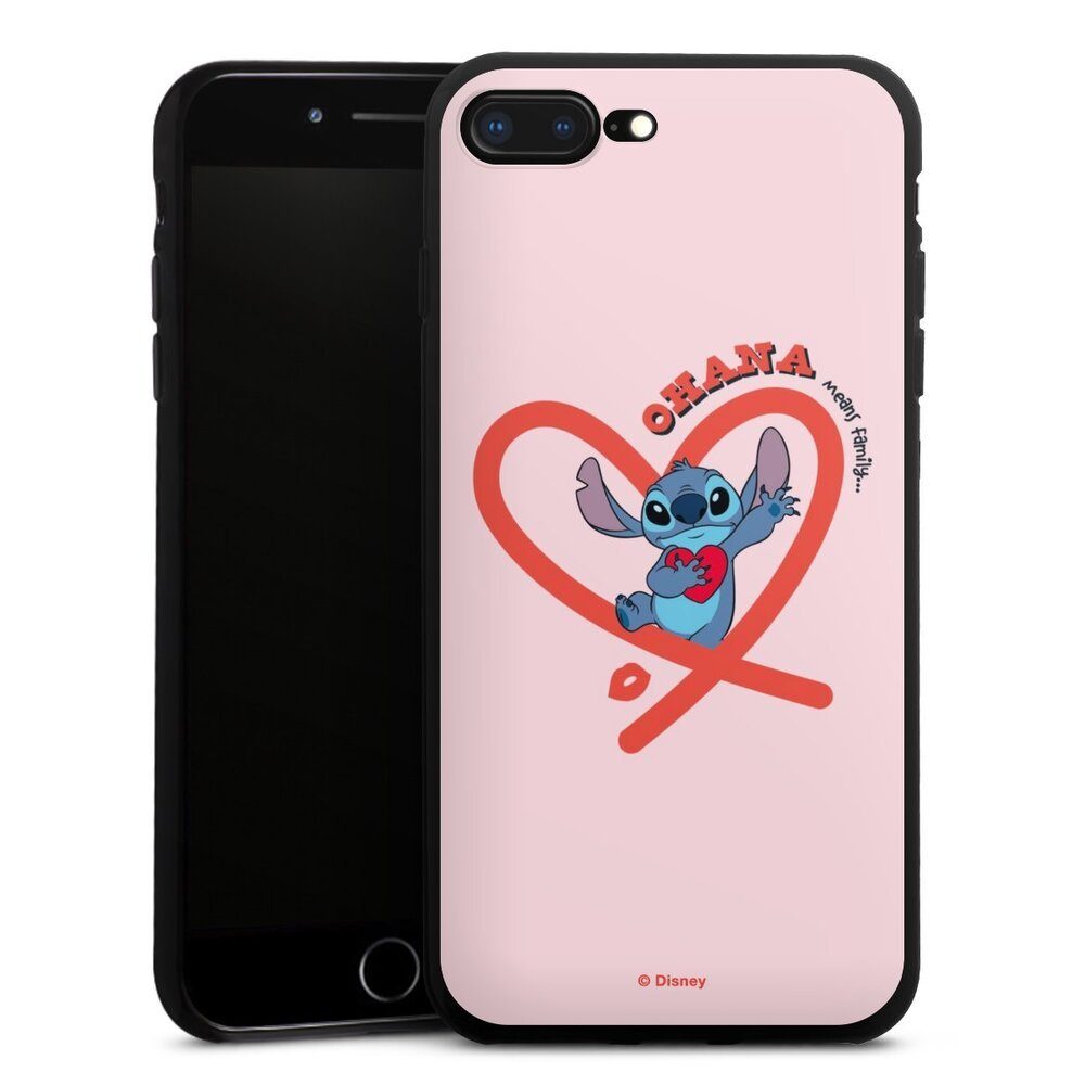 DeinDesign Handyhülle Lilo & Stitch Herz Disney Stitch Ohana Pink Heart, Apple iPhone 8 Plus Silikon Hülle Bumper Case Handy Schutzhülle