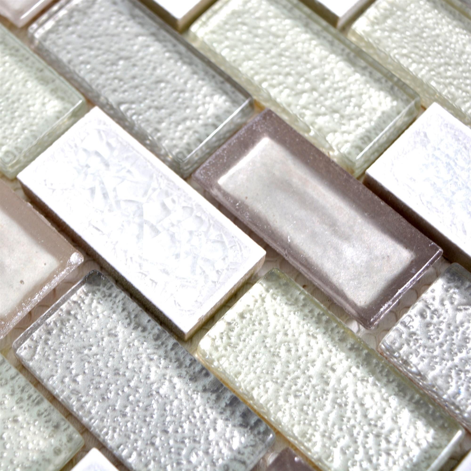 Mosafil Mosaikfliesen Glas Keramik Mosaikfliesen Mirasol Altweiß, Glas-Keramik 30.000x30.000, altweiss, Verlegefertig auf ein Netz geklebt - Wasserfest