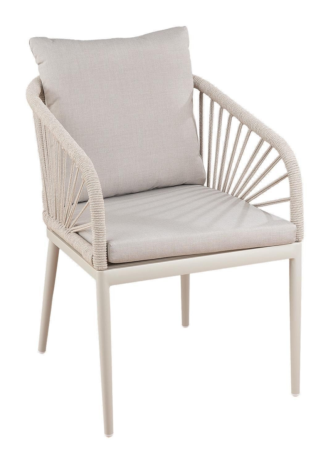 NIEHOFF SITZMÖBEL Gartenstuhl NOVARA, Beige, Aluminium, Seilgeflecht, mit Sitzkissen und Rückenkissen, B 56 x H 87 x T 63 cm