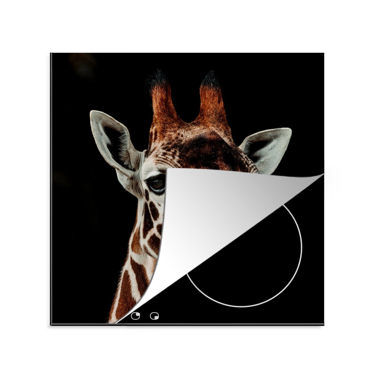 MuchoWow Herdblende-/Abdeckplatte Giraffe - Tiere - Schwarz, Vinyl, (1 tlg), 78x78 cm, Ceranfeldabdeckung, Arbeitsplatte für küche