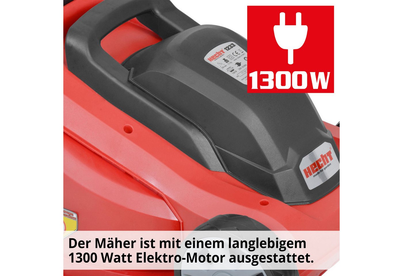 Thumbnail - Hecht Elektrorasenmäher 1300W, 30L Fangkorb, 3-stufige Schnitthöhenverstellung 20 – 60 mm, 33 cm Schnittbreite, Kabelzug...