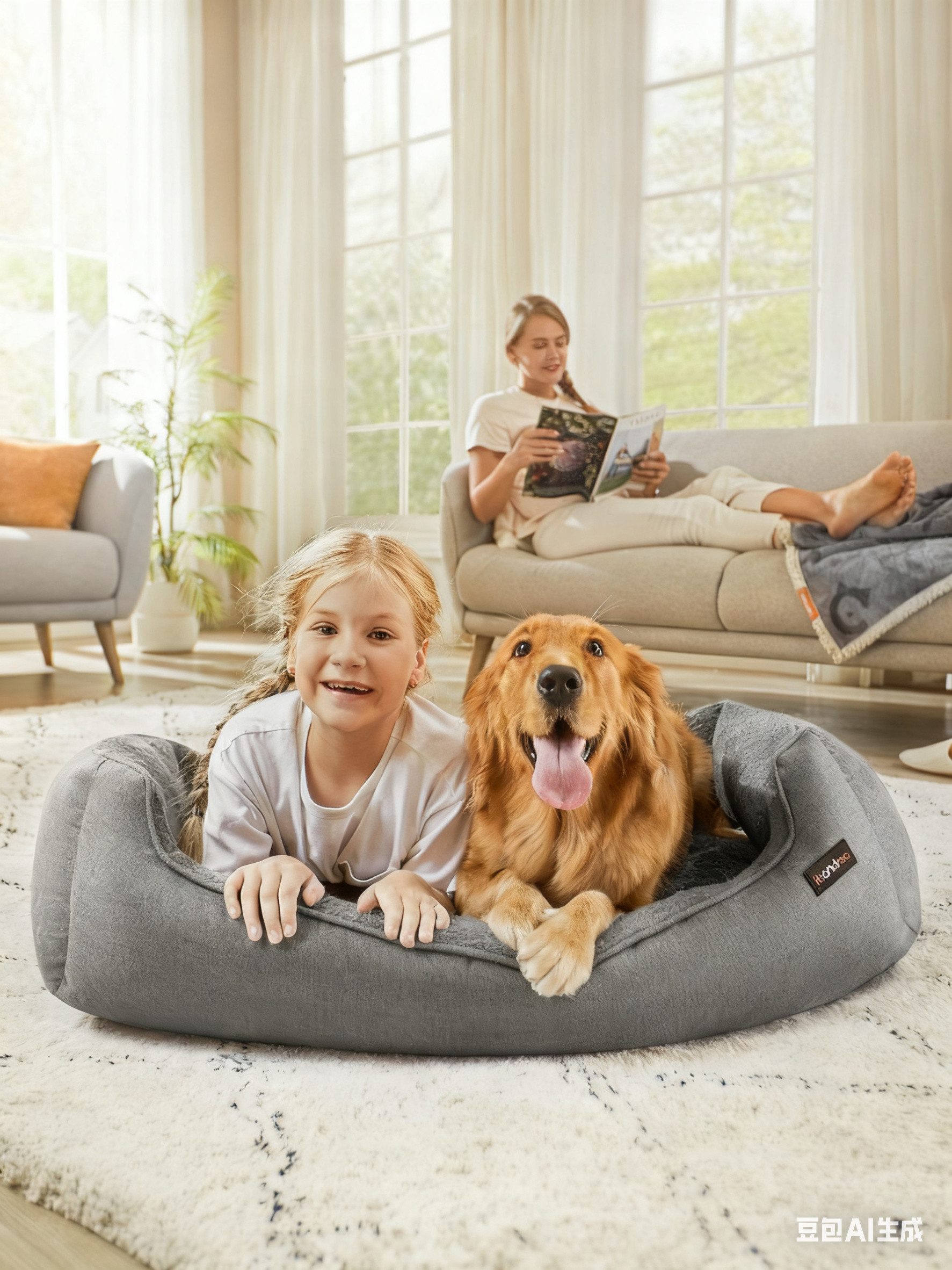 FEANDREA Hundebett Hundekissen in Leinenoptik, Hundekorb, XL, große Hunde, 100x75x25 cm, erhöhte Ränder, rutschfeste Unterseite, Bezug abnehmbar waschbar