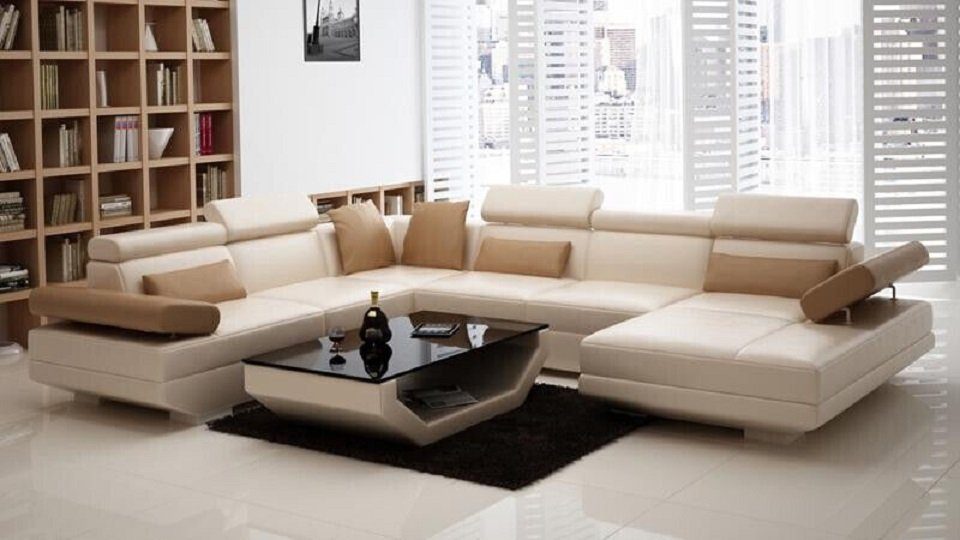 JVmoebel Ecksofa Ledersofa U-Form Couch K5009 Design Sofa Garnitur Sofort Ecksofa