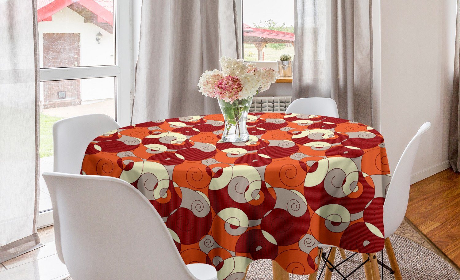 Abakuhaus Tischdecke Kreis Tischdecke Abdeckung für Esszimmer Küche Dekoration, Geometrisch Bunte Spirallinien