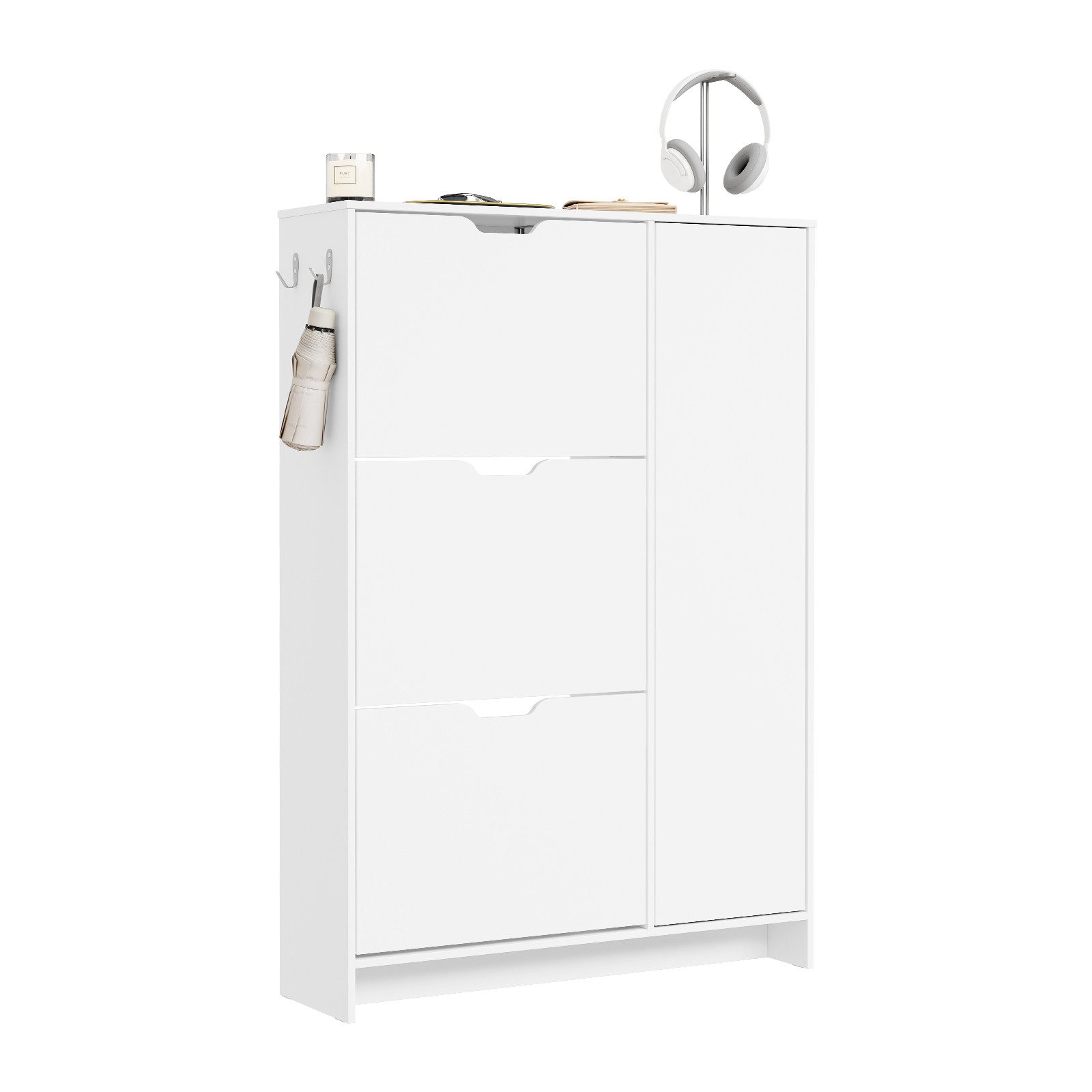 SoBuy Schuhschrank FSR220, Schuhkipper Schmal 24cm, Klappschrank 12 Paar Schuhe Schuhschrank schmal mit 2 Haken, 3 Klappen und 1 Tür für Flur