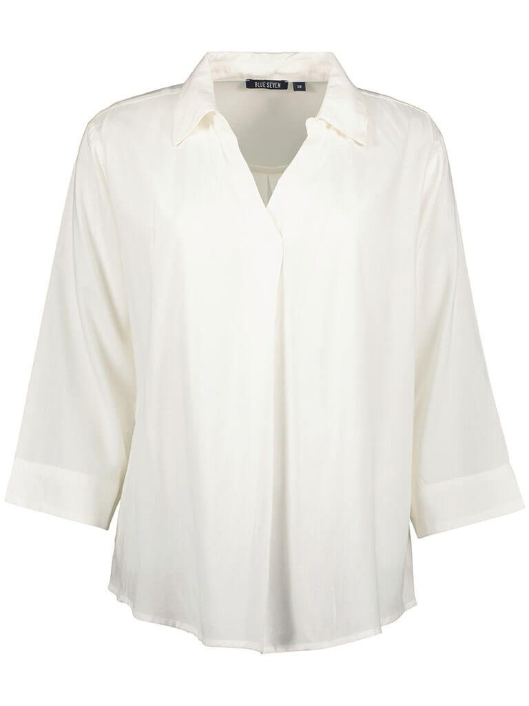 Blue Seven Blusenshirt 180312 Damen Bluse mit Hemd-Kragen - Unifarbene Sommerbluse mit V-Ausschnitt
