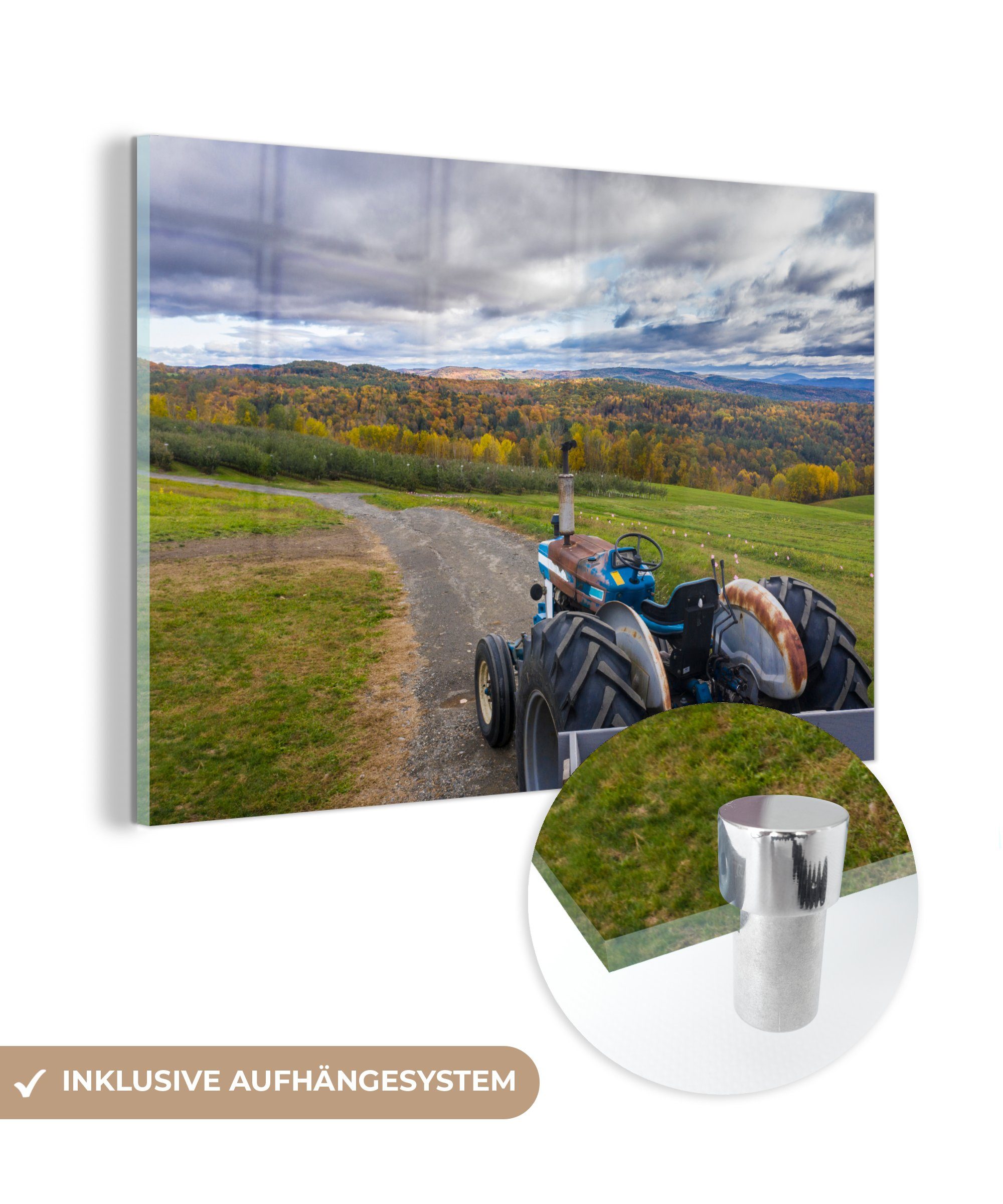 MuchoWow Acrylglasbild Traktor - Natur - Wolke, (1 St), Acrylglasbilder Wohnzimmer & Schlafzimmer