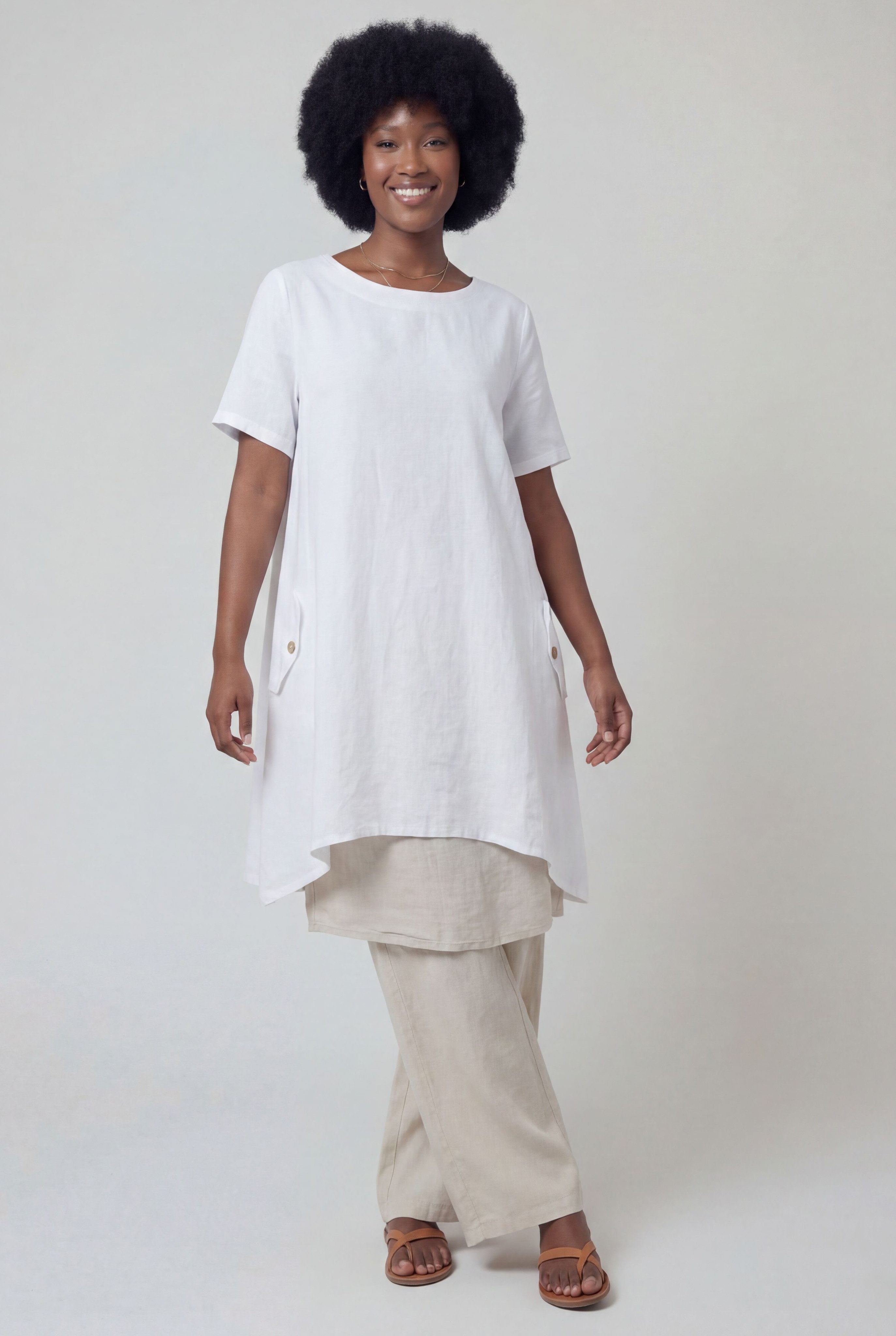 YC Fashion & Style Tunika Leinenkleid – luftiges Oversized Tunika-Kleid – One Size 34–44 dekorative Knopfdetails