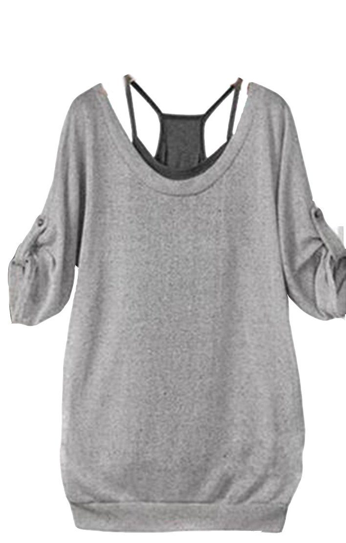 Mississhop Longpullover Damen Oberteil Tunika Longshirt + Top (2 in 1) M. Gesel (Packung Set, 2-tlg., 2er-Pack) Top mit Träger, in Melange Optik, mit V-Ausschnitt im Rücken