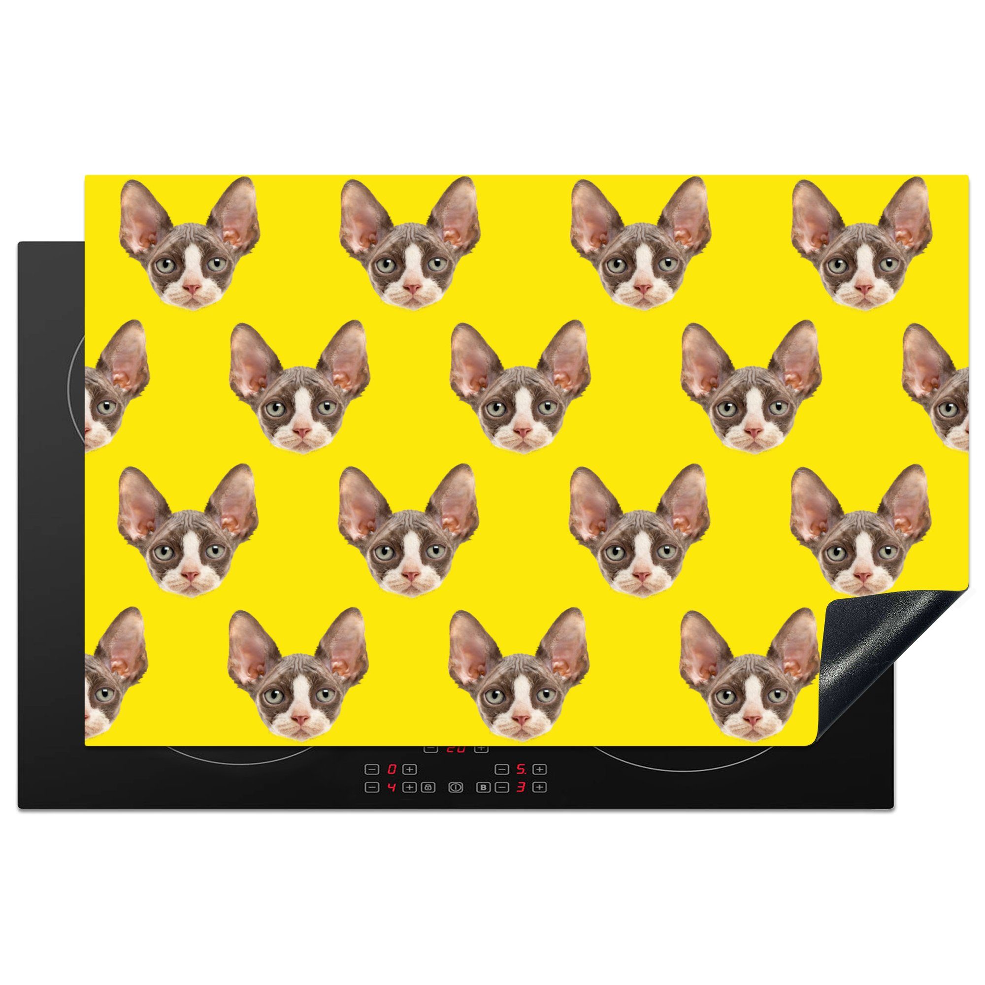 Schutz die MuchoWow Herdblende-/Abdeckplatte 81x52 - Induktionskochfeld Ceranfeldabdeckung - küche, Muster tlg), für Vinyl, Gelb, Haustiere (1 cm,