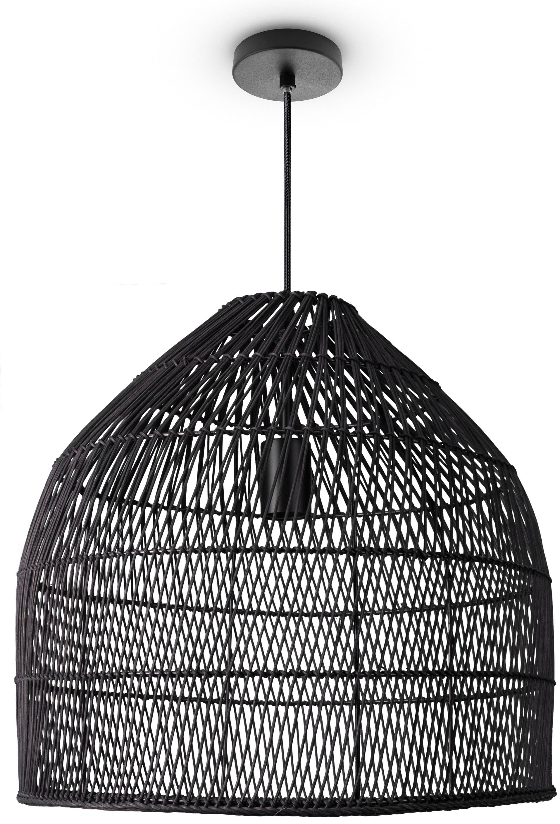 Paco Home Pendelleuchte LINNU, ohne Leuchtmittel, Korblampe Rattan Pendelleuchte Wohnzimmer Boho Deckenlampe Natur