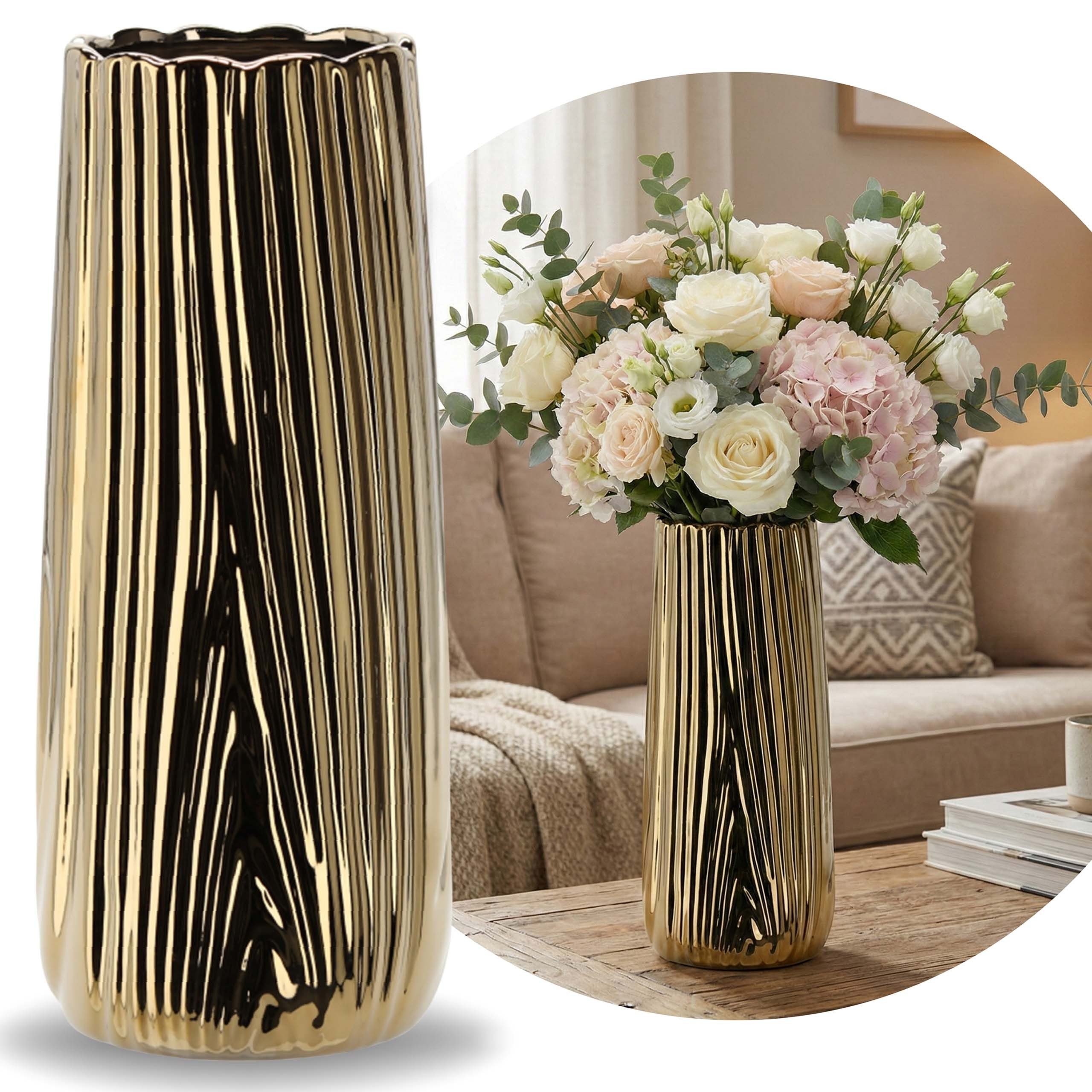 Sarcia.eu Dekovase Elegante goldene Keramikvase für Blumen, glamouröse Deko, 25 cm