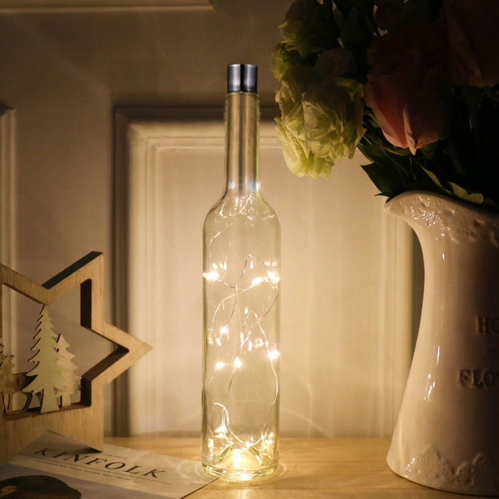Flaschenlicht Lichterkette Warmes 15/20 Kork Weinflasche LED-Lichterkette Weiß Sunicol LED Deko,6 Wasserdicht für Stück,