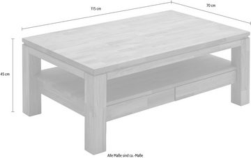 MCA furniture Couchtisch, Couchtisch Massivholz mit Schubladen