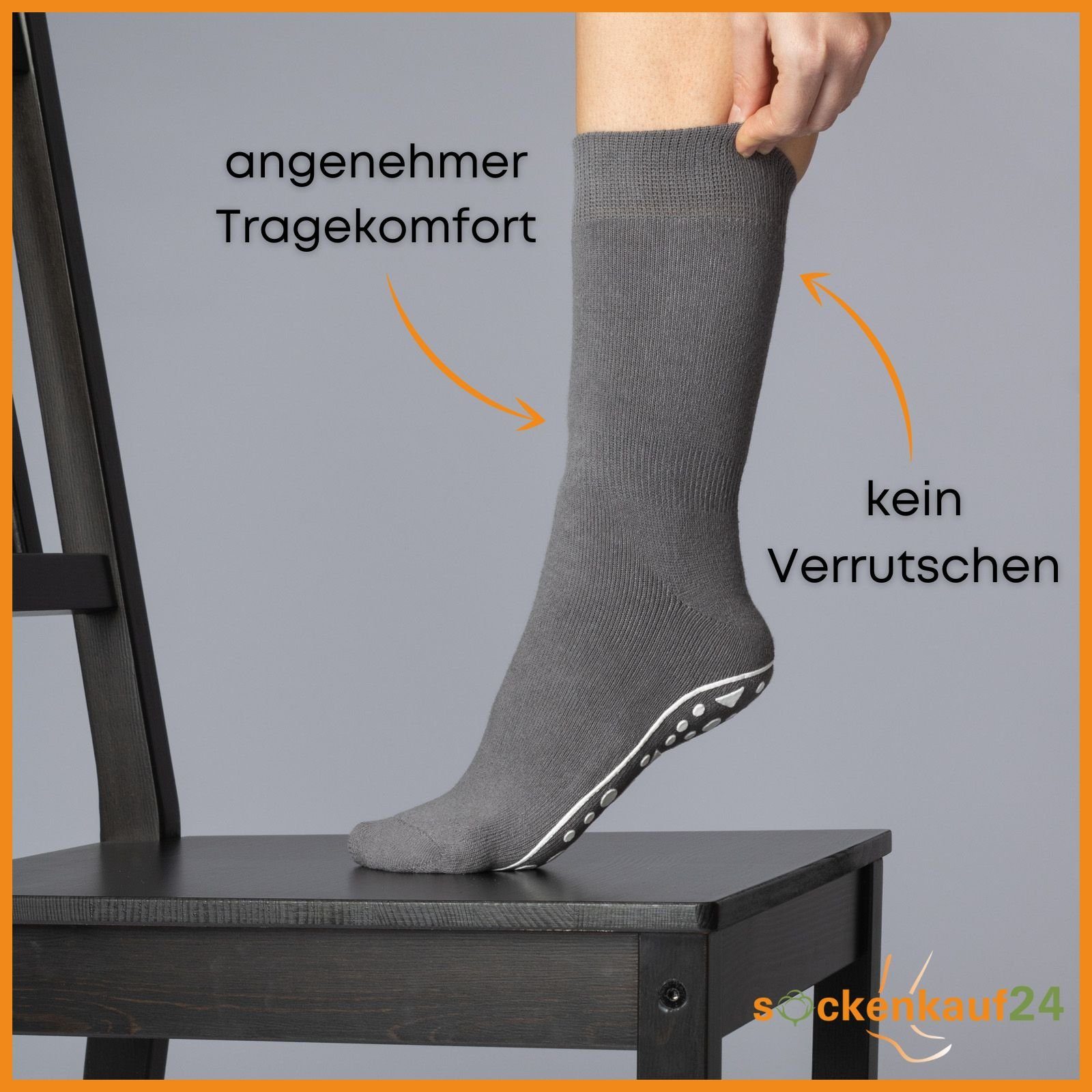 sockenkauf24 ABS-Socken 2, 4 oder 6 Paar Damen & Herren Anti Rutsch Socken Baumwolle (Schwarz, Blau, Grau, 6-Paar, 43-46) Stoppersocken Noppensocken - 21395 WP