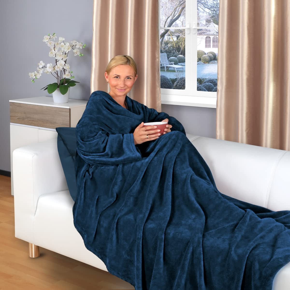 Wohndecke flauschige, tragbare Kuscheldecke mit Ärmeln günstig online kaufen