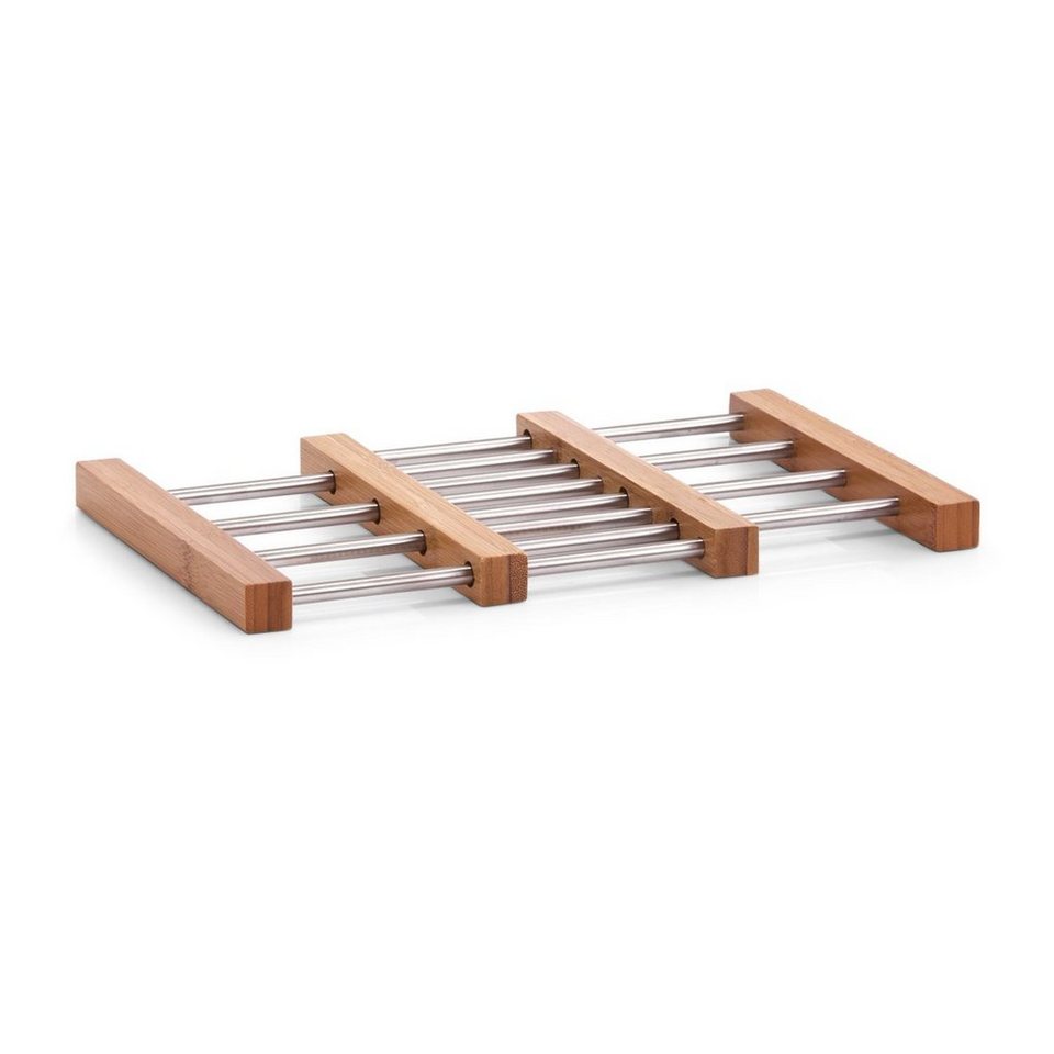 Zeller Present Küchenorganizer-Set Topfuntersetzer, ausziehbar, Bambus/ Edelstahl, silber, 23,5-39,5 x 20 cm