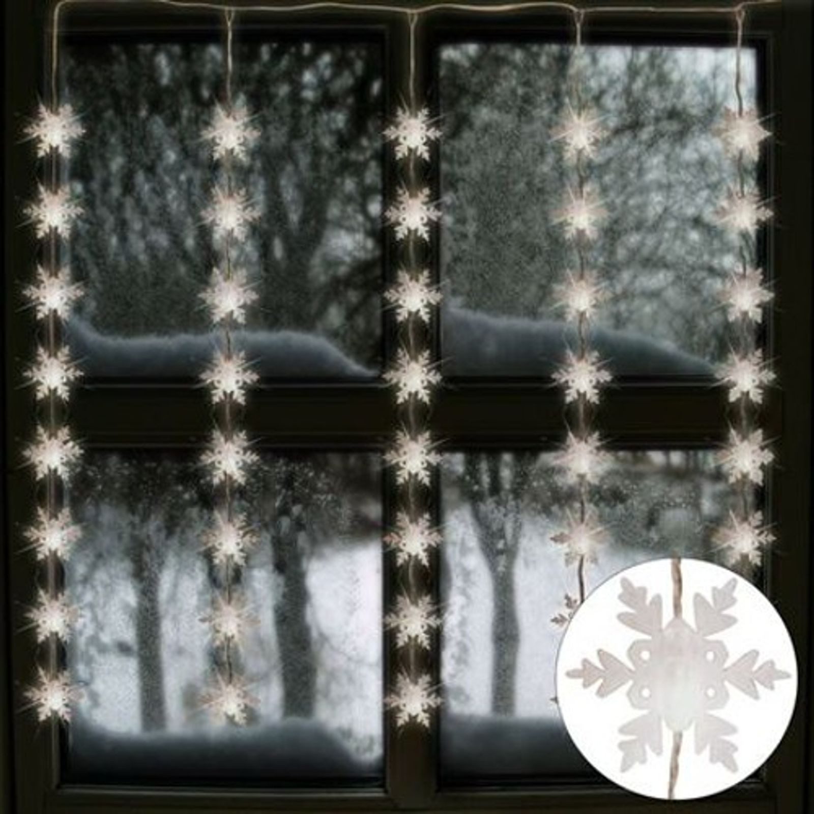 BURI Lichterkette LED Lichtervorhang Schneeflocken 75x85cm Weihnachtesdeko 40 Lichter