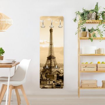 Bilderdepot24 Garderobenpaneel gold Städte Skyline I Love Paris Design (ausgefallenes Flur Wandpaneel mit Garderobenhaken Kleiderhaken hängend), moderne Wandgarderobe - Flurgarderobe im schmalen Hakenpaneel Design