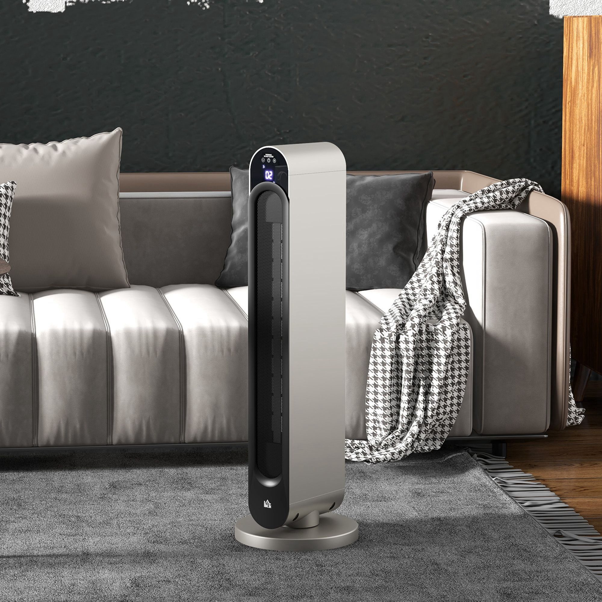 HOMCOM Heizlüfter Elektrische Heizung mit Fernbedienung, Oszillation, PTC Keramik, 2200 W, 12-Stunden-Timer, Silber