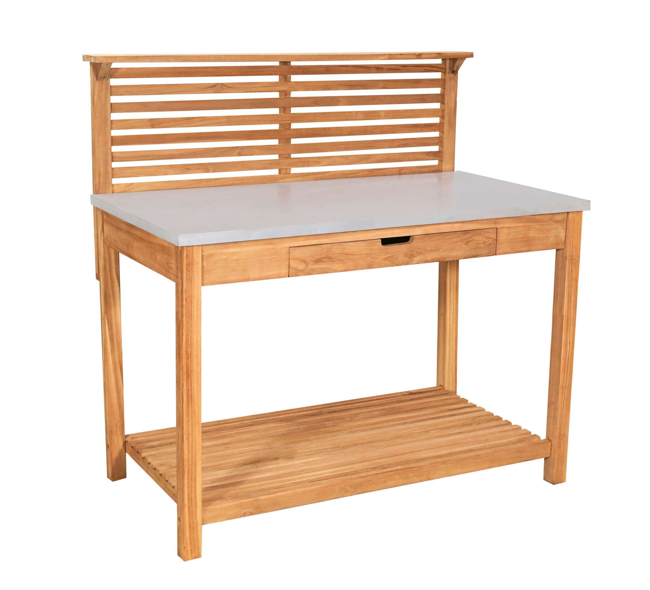 MR.DEKO Pflanztisch Hampton Teak 115 cm Gärtnertisch mit Schublade Garten Arbeitstisch (1-St)