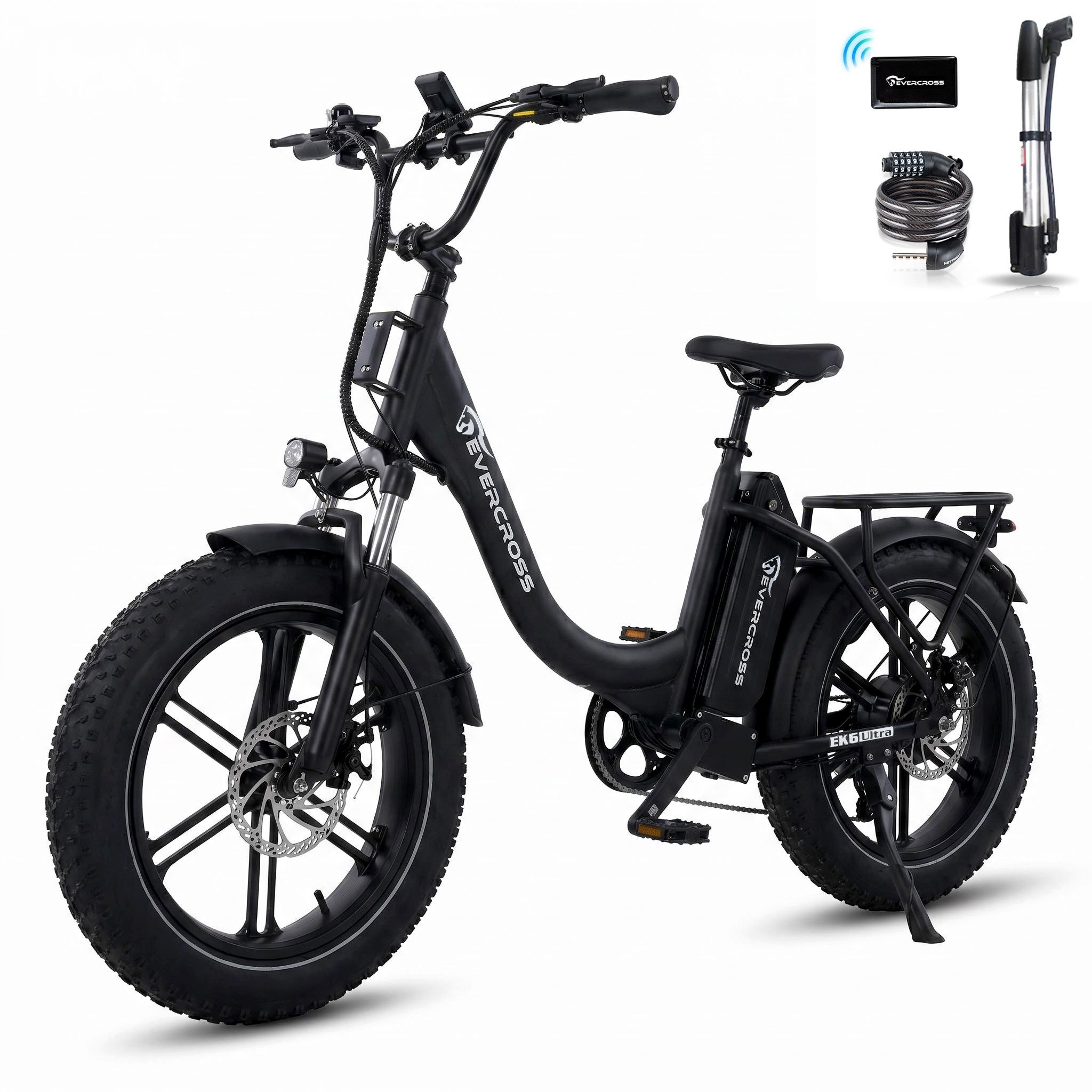 EVERCROSS TECH E-Bike 20×4.0 Fatbike, 7-Gang Shimano, 48V 18Ah abnehmbarer Akku 130km, Heckmotor, 864 Wh, NFC+App Entsperrung, 250W Motor Elektrofahrräder für Damen und Herren