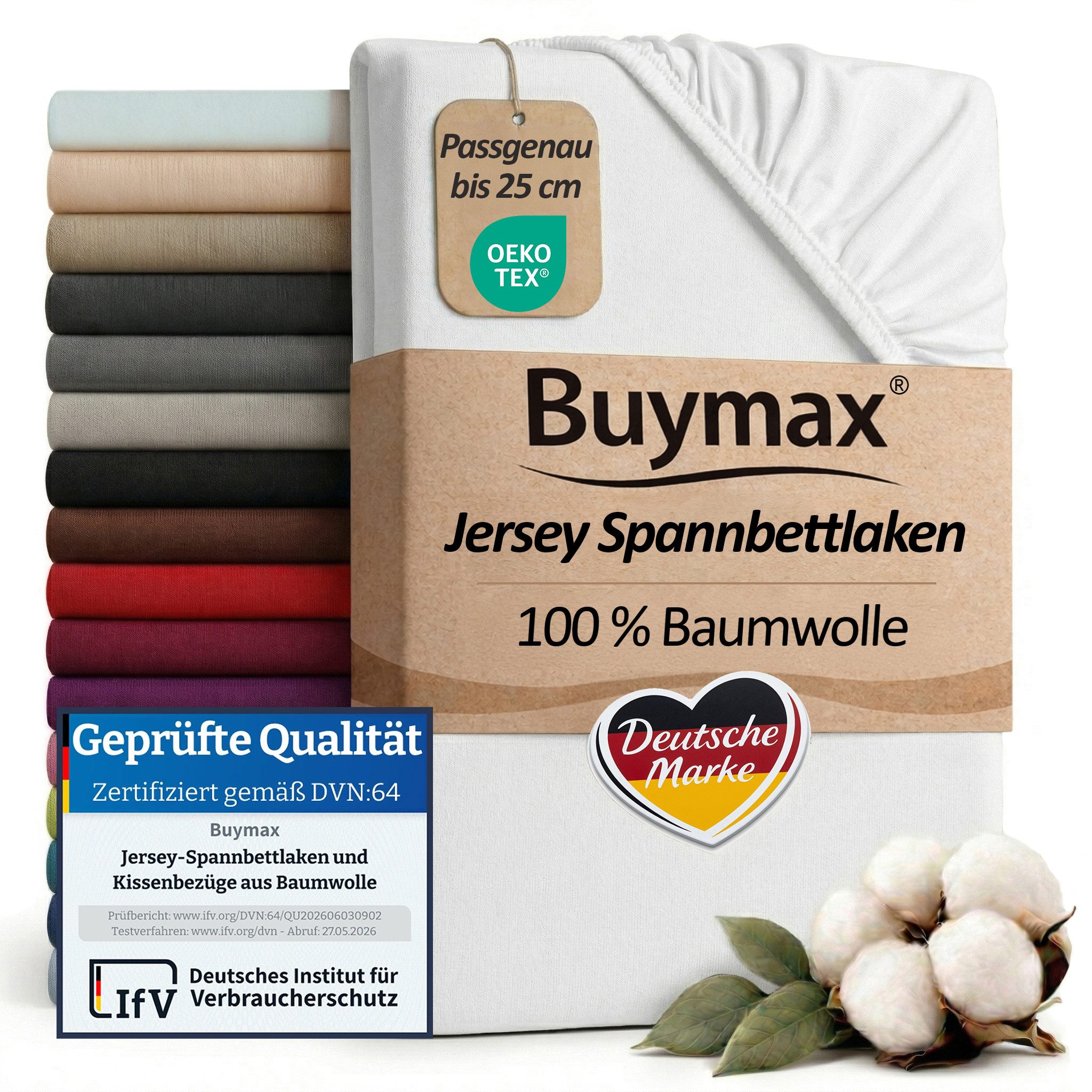Buymax Spannbettlaken Buymax Jersey aus 100% Baumwolle, Jersey, Gummizug: Rundumgummi, (1 Stück), Pflegeleicht und Atmungsaktiv in Verschiedenen Farben und Größen